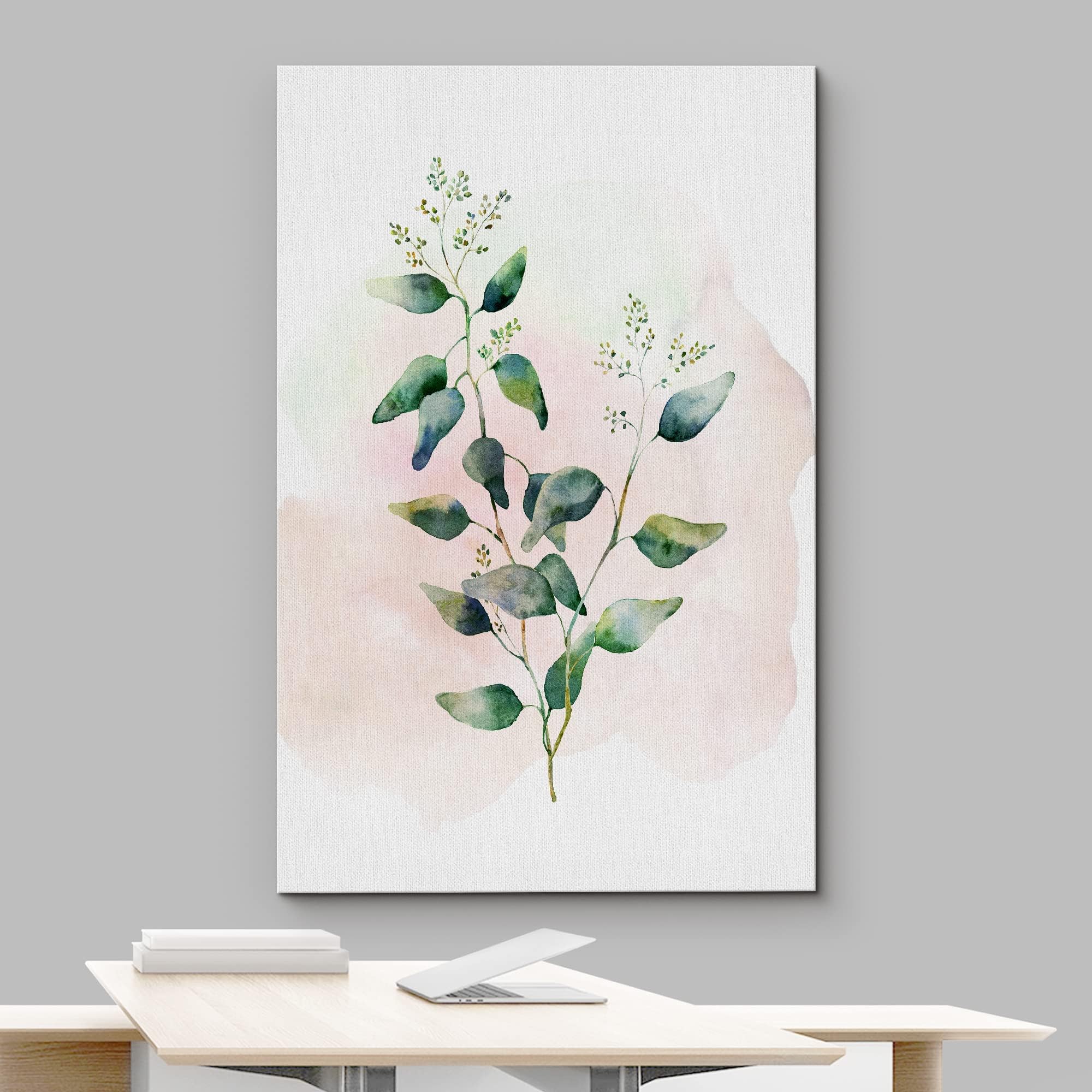 Wall26 Canvas Print Wall Art Pastel Watercolor Green & White Forest Plant Floral Botanical Illustrations Modern Art Rustic Chic