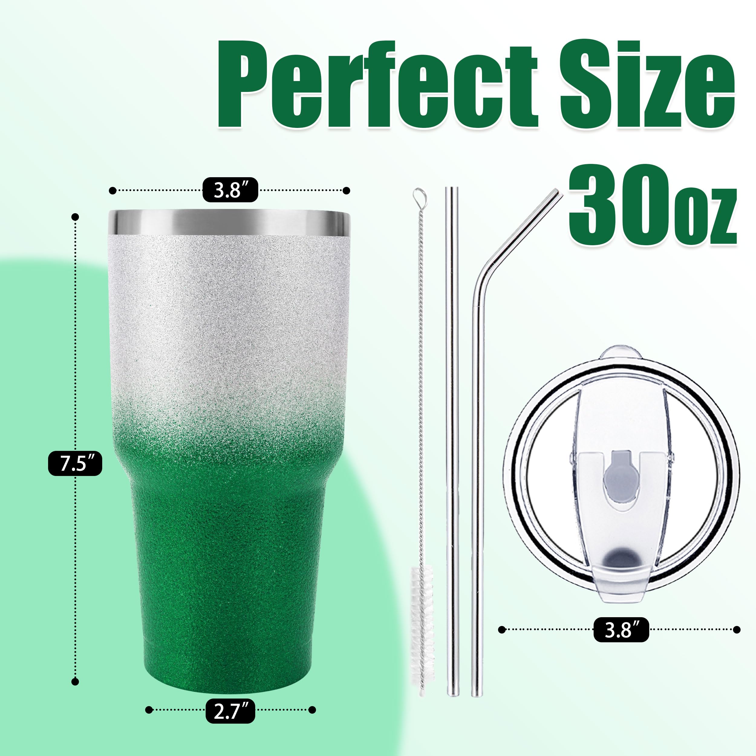 Ds 30 Oz Tumbler Christmas Green Glitter Gradient Cup Stainless Steel Double Wall Vacuum Insulated Mug With Straw And Lid, Clean
