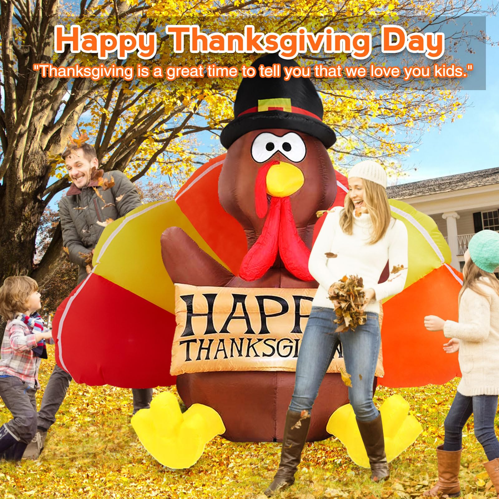 Danxilu 6FT Thanksgiving Inflatables Outdoor Decorations, Inflatable Turkey Family with Turkeys Baby Built-in LEDs Blow up Yard