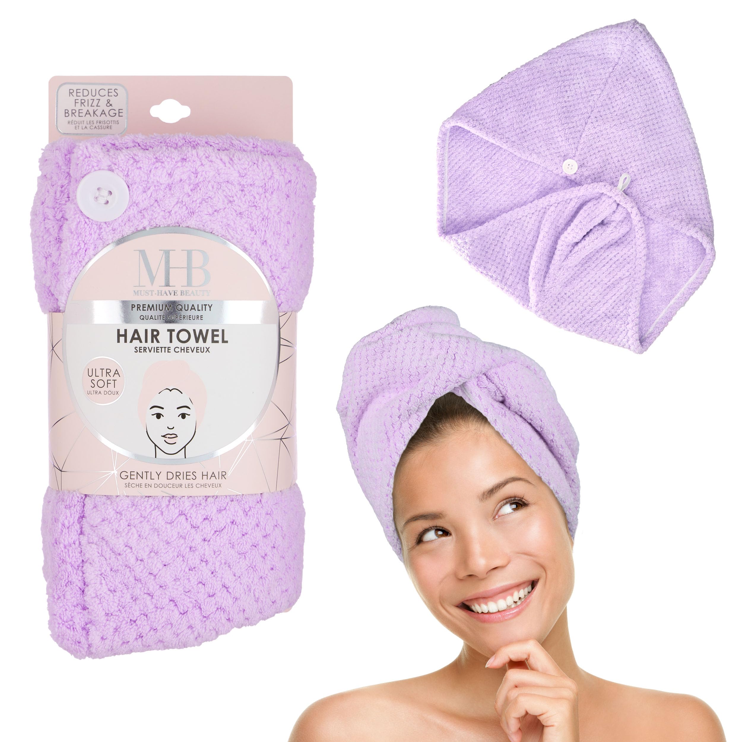 Expressions Microfiber Hair Towel in Lavender - 1pc Super Soft Ultra Absorbent Hair Towel, Luxury Hair Care Towel, Gentle Hair D