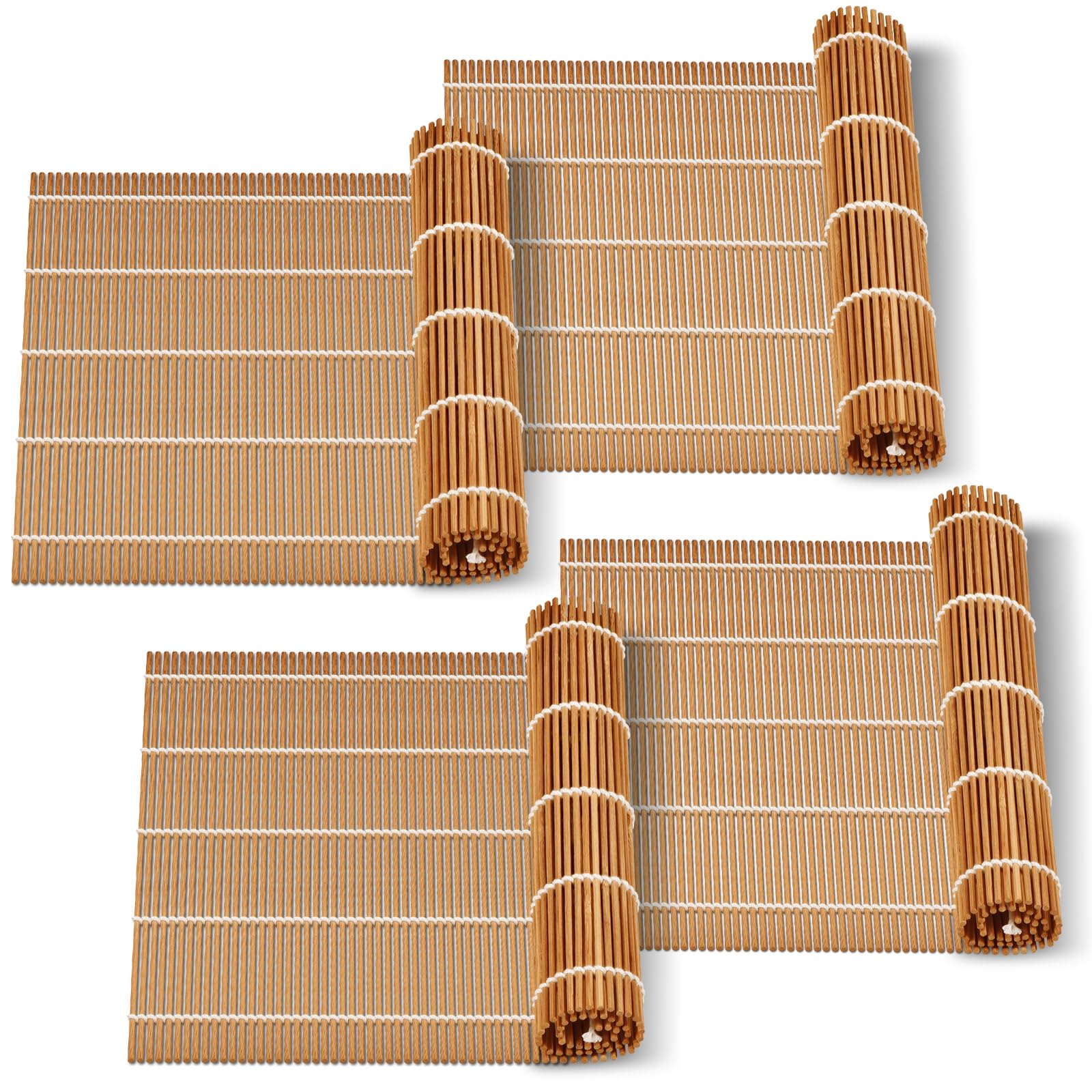 MIUQILAIY 9.5x9.5Bamboo Sushi Rolling Mat,kimbap roller(4 PCS)
