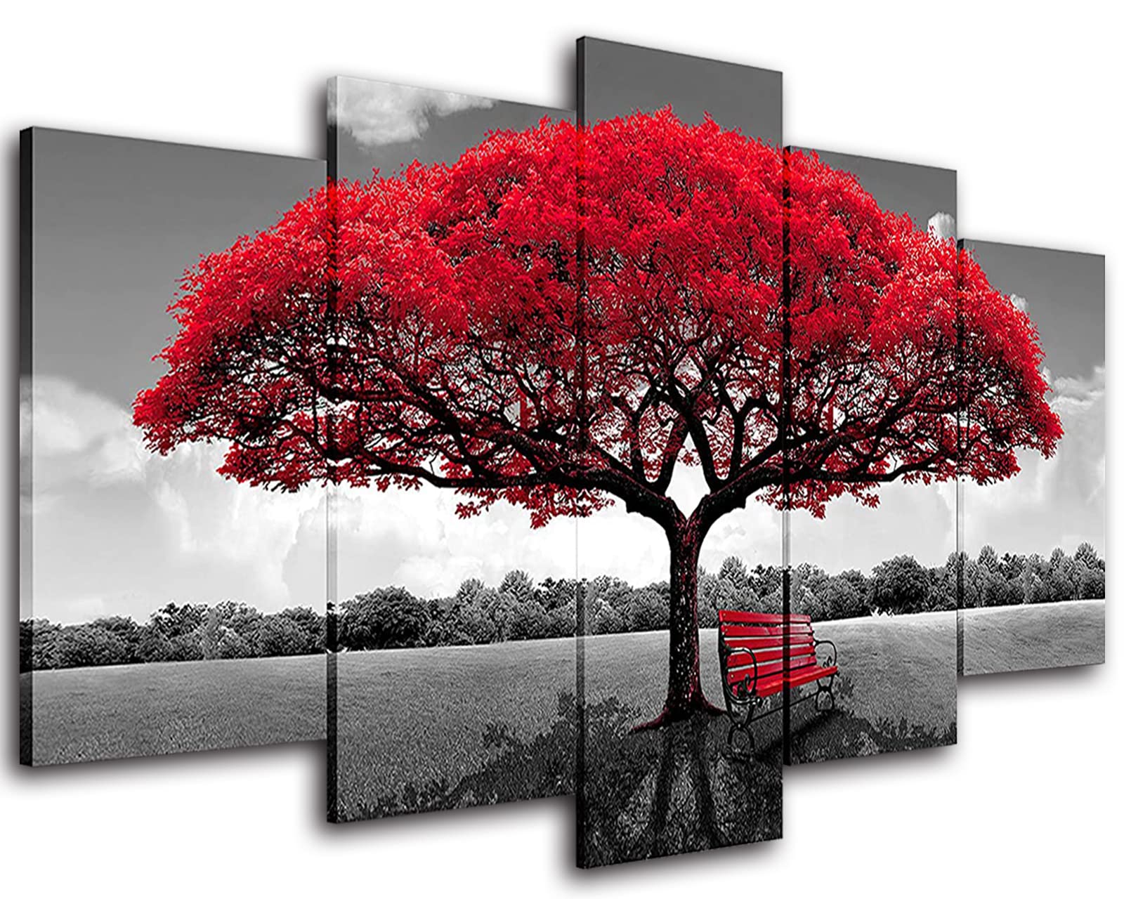 Aoshdart Red Tree Canvas Wall Art Living Room Decor-Nature Wall Art-Red And Black Forest Wall Pictures- Canvas Prints Landscape