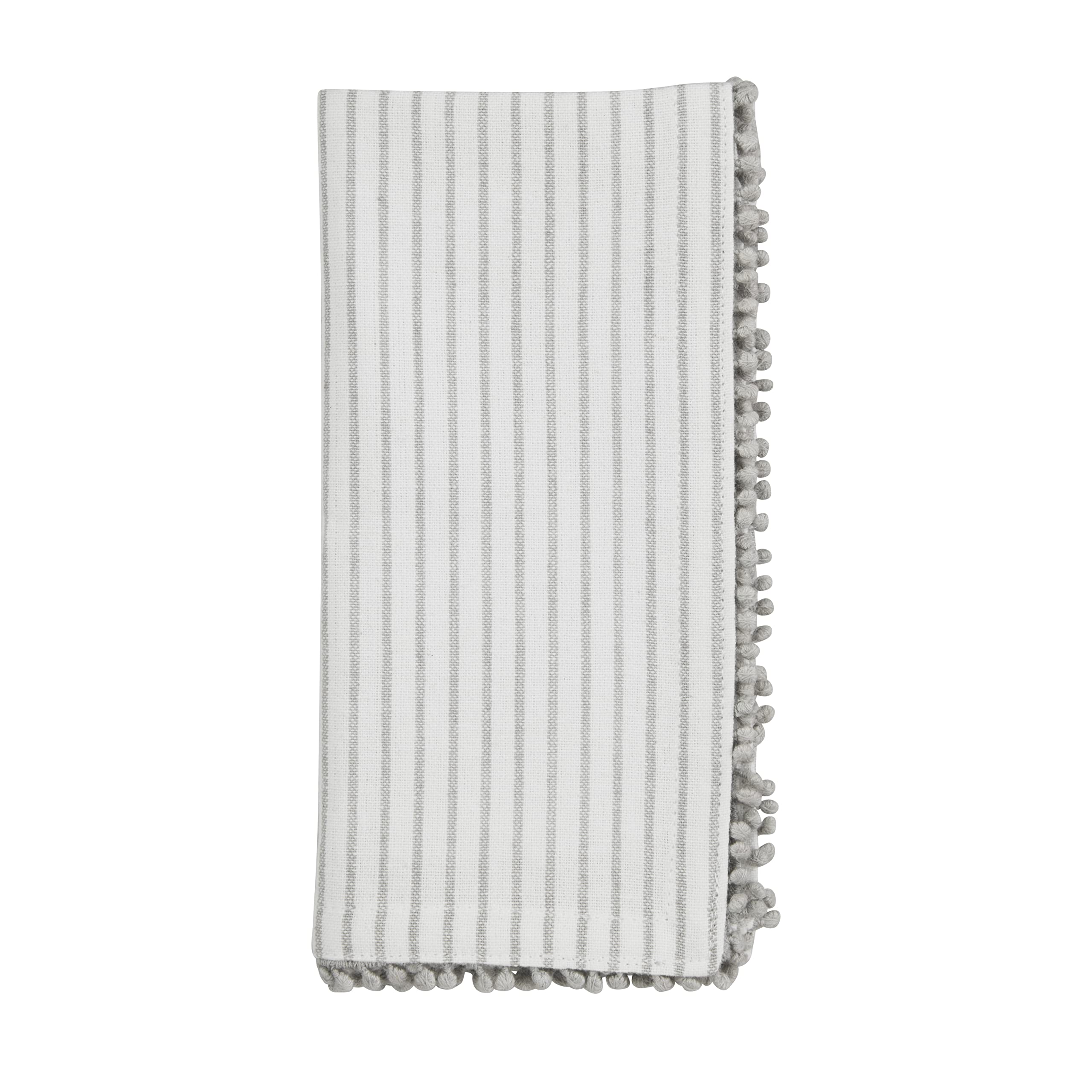 Mud Pie Gray Pom Cloth Napkin Set, Stripe, 18'' X 18''