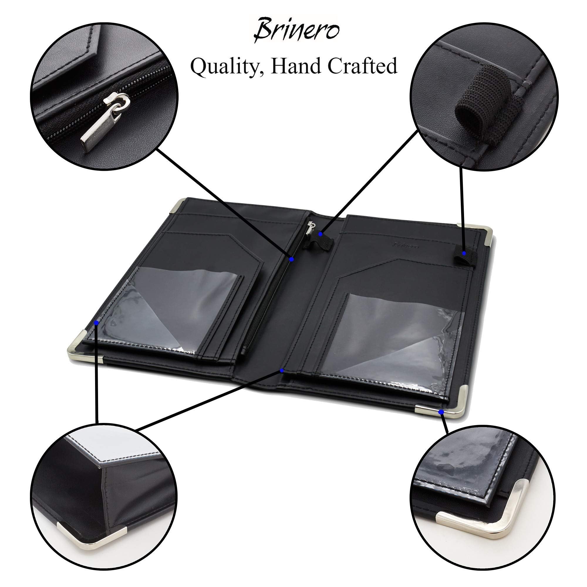 Brinero Premium Server Book  Newly Improved Magnetic Bulk Pockets for 2022  2 Pen Holders  Zipper Pocket  Firm Writing Surface