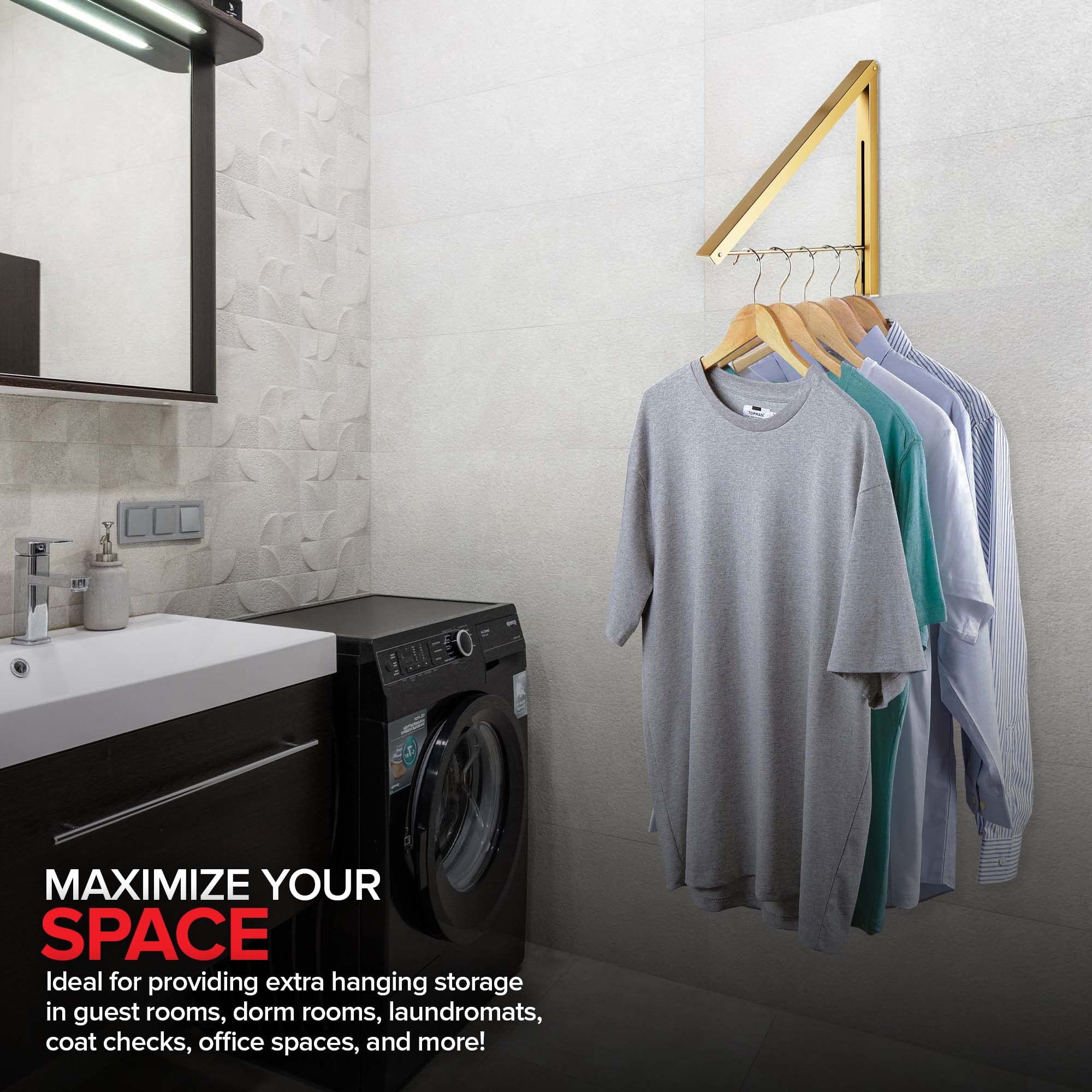 Single Foldable Clothing Rack  Wall-Mounted Retractable Clothes Hanger for Laundry Dryer Room  Hanging Drying Rod  Small Collapsible Folding Garment Racks  Dorm Accessories (Gold)
