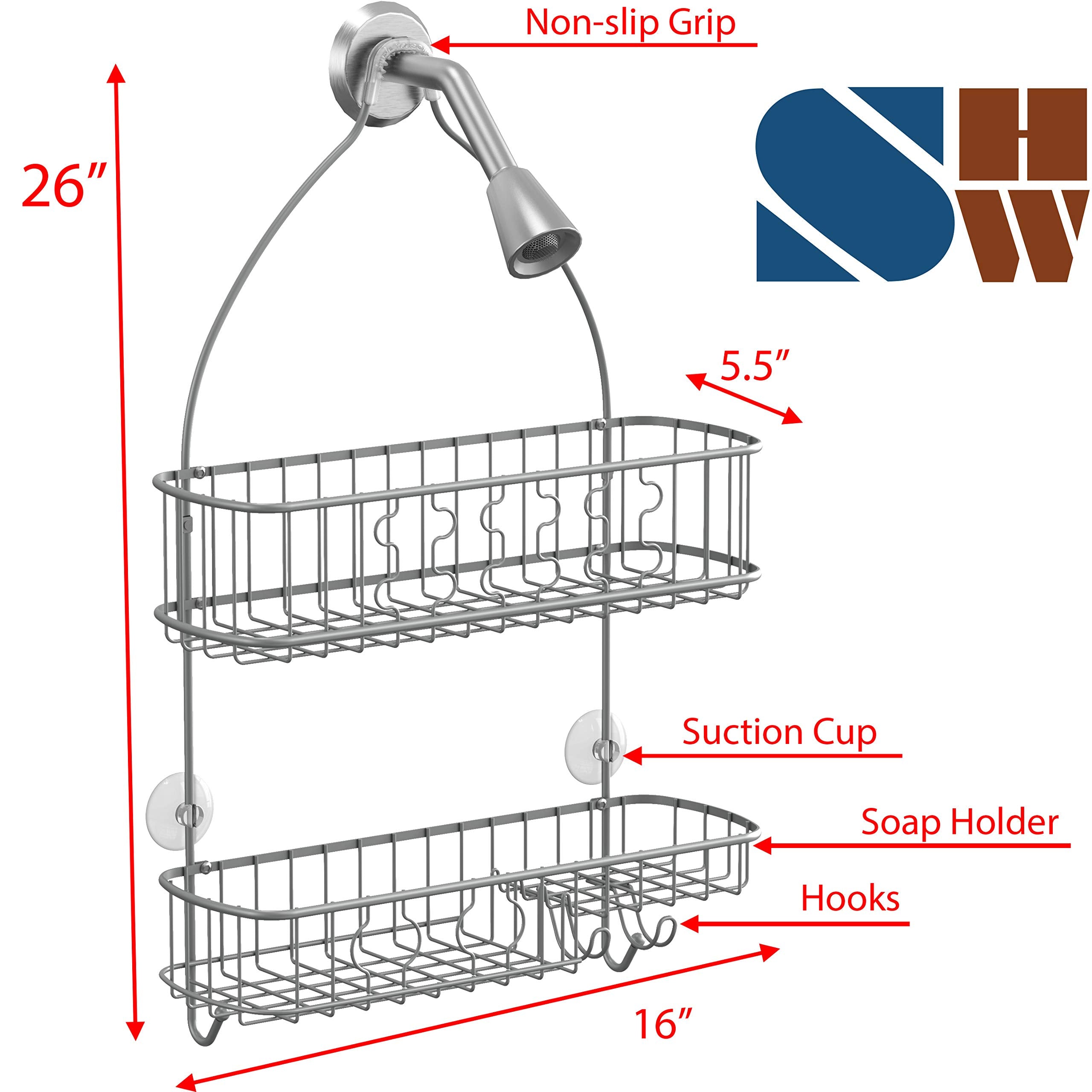 Simple Houseware Bathroom Hanging Shower Head Caddy Organizer,Silver (26 X 16 X 5.5 Inches)
