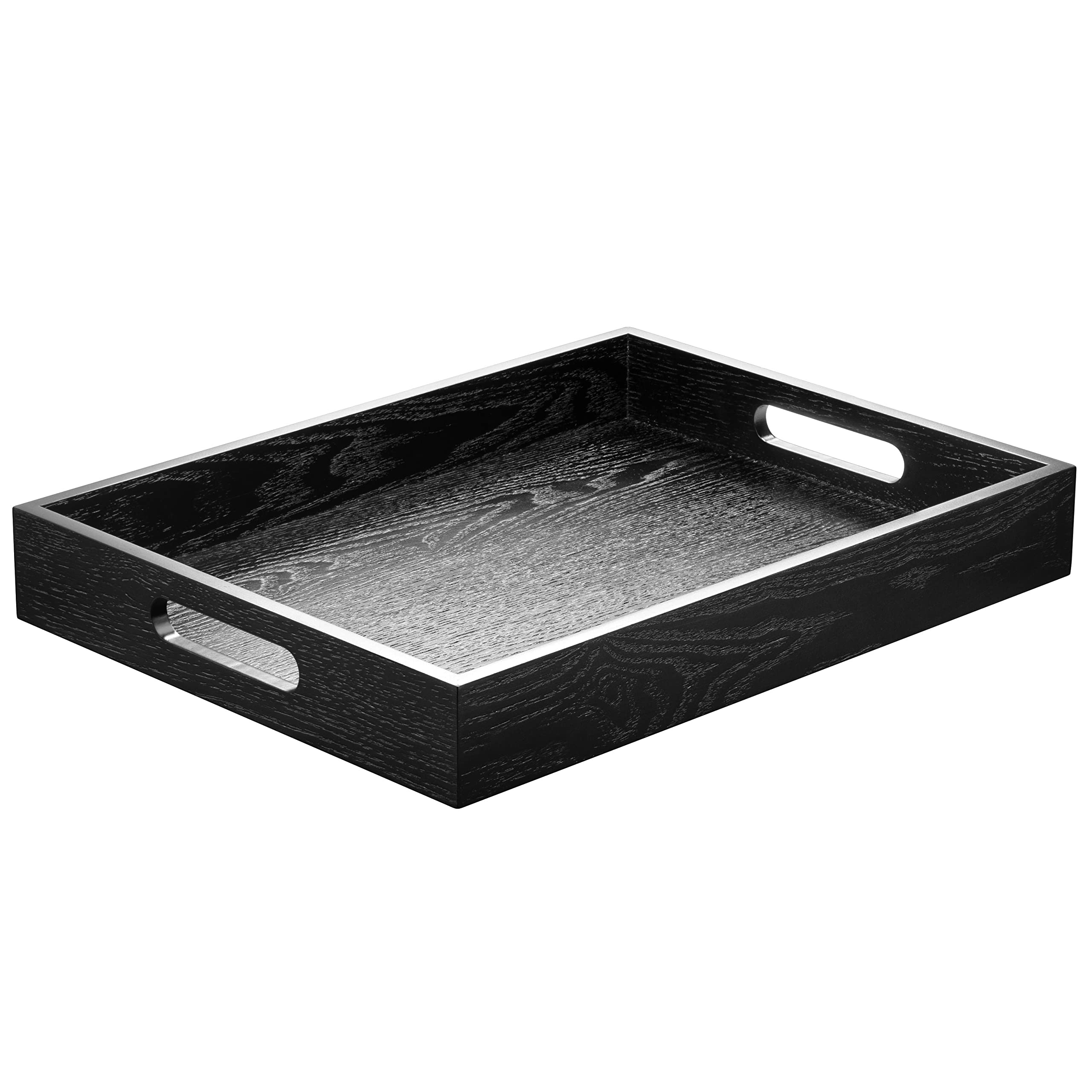 Atzymolin Wood Serving Tray With Handles, Home Decorative Wooden Rectangle Ottoman Decor Platter Vanity Tray For Breakfast Dinne