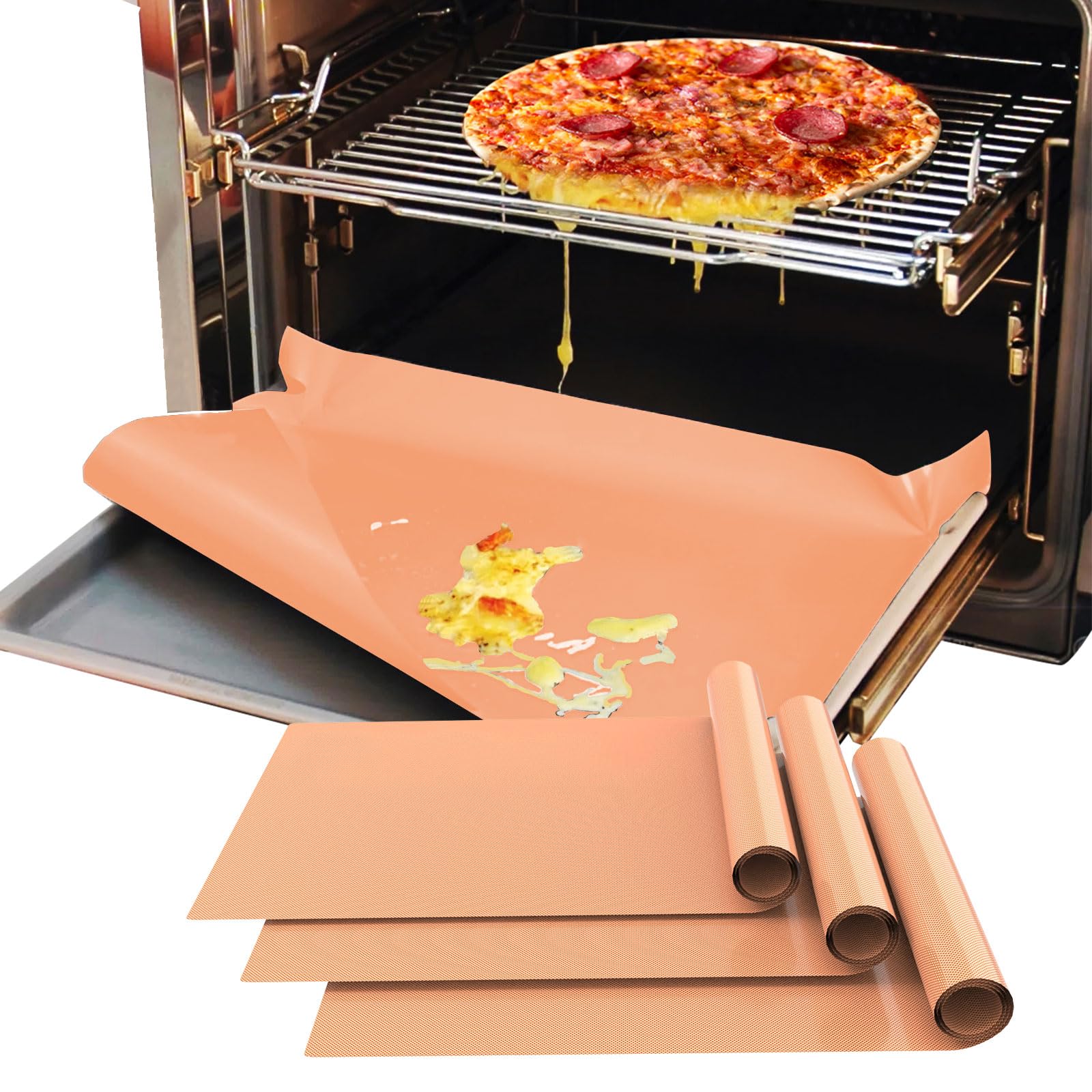 Demiwise 3 Pack Copper Oven Liners for Bottom of Oven, 16x24 Inch Thick Heavy Duty Non Stick Teflon Oven Mats, BPA and PFOA Free