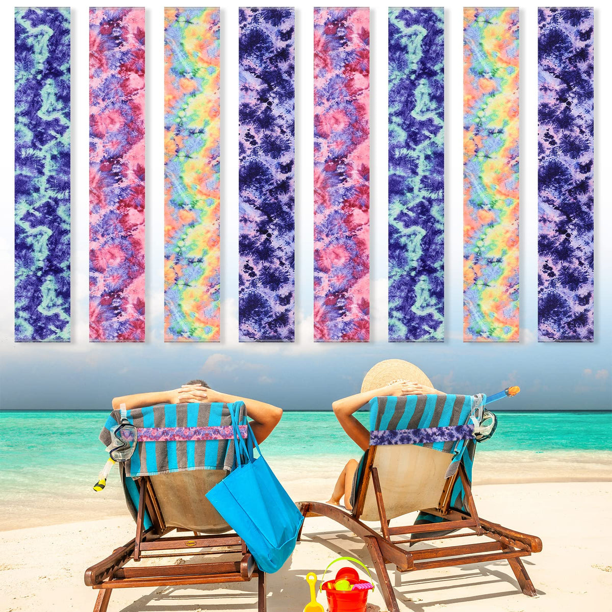Boao 8 Pcs Large Towel Bands For Beach Chairs 15.75 X 1.97 Inch Cruise Towel Clips For Lounge Beach Pool Chairs Towel Strap Hold