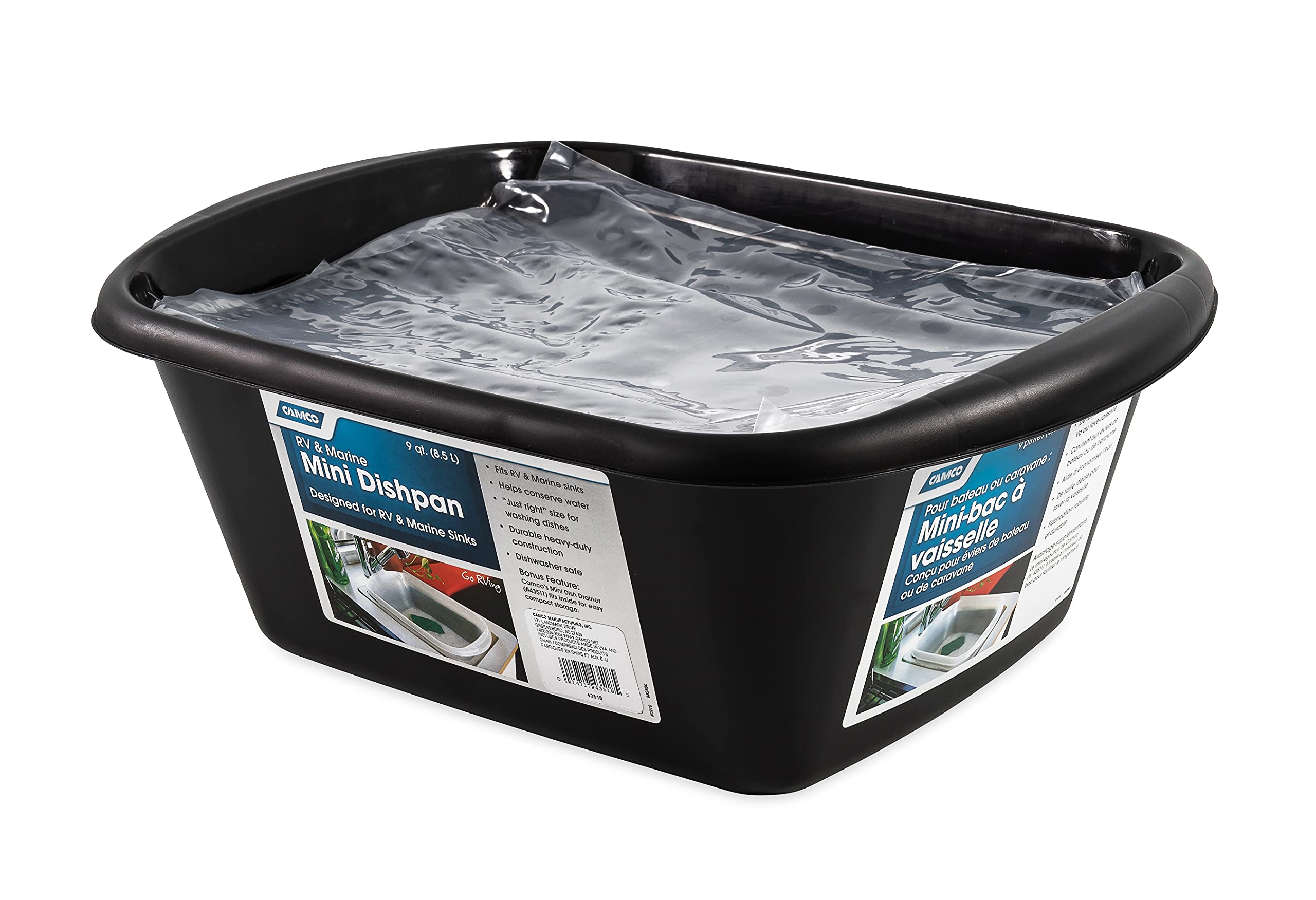 Camco 43518 Black Sink Kit With Dish Drainer, Dish Pan And Sink Mat