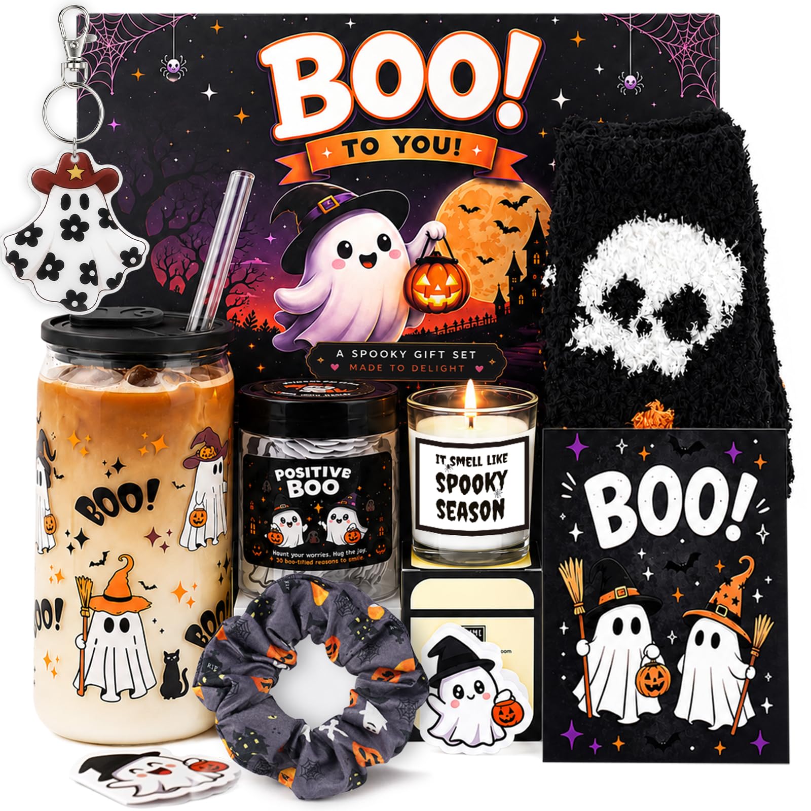 ONEHAUS Boo Basket Stuffers for Women 12 Pcs Halloween Spooky Gifts, Black