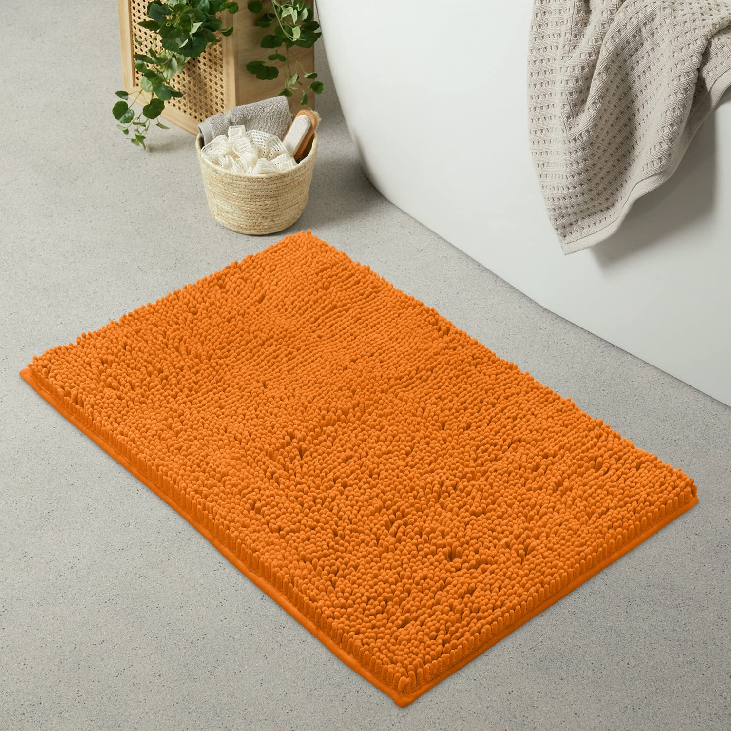 LuxUrux Halloween Bathroom Rug  36 ' 'x 24 ' ' Soft Absorbent Orange Bathroom Rug  Chenille Microfiber Material  Super Absorbent Shaggy Bath Rug. Machine Wash & Dry  Orange.