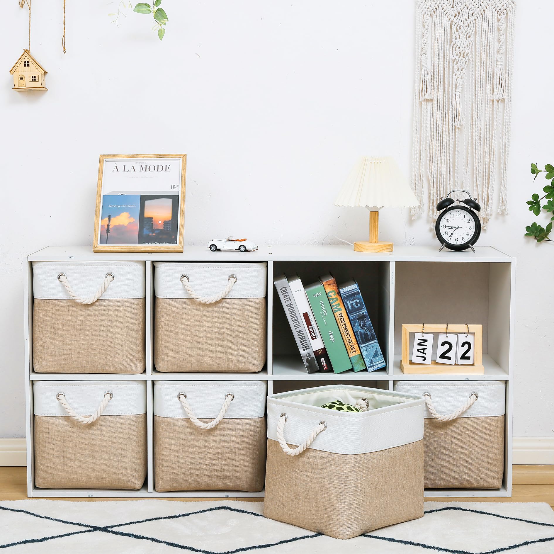 Isemingla 11 X 11 Inch Storage Cubes, 6 Pack Large Collapsible Fabric Storage Bin With Ropes, Foldable Storage Cubes For Home, O