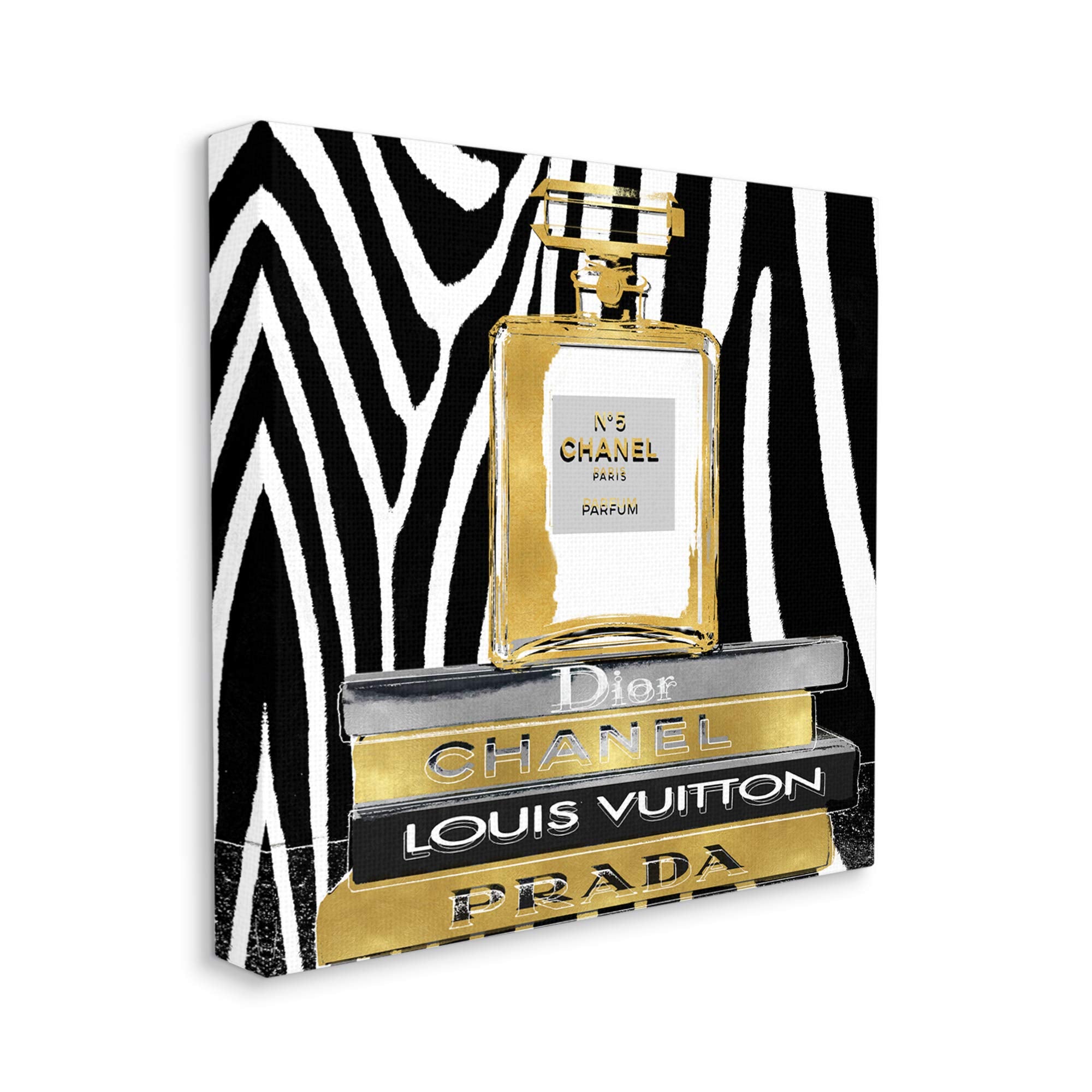 Stupell Industries Glam Fragrance Fashion Book Stack Black Zebra Print Canvas Wall Art, 17 X 17