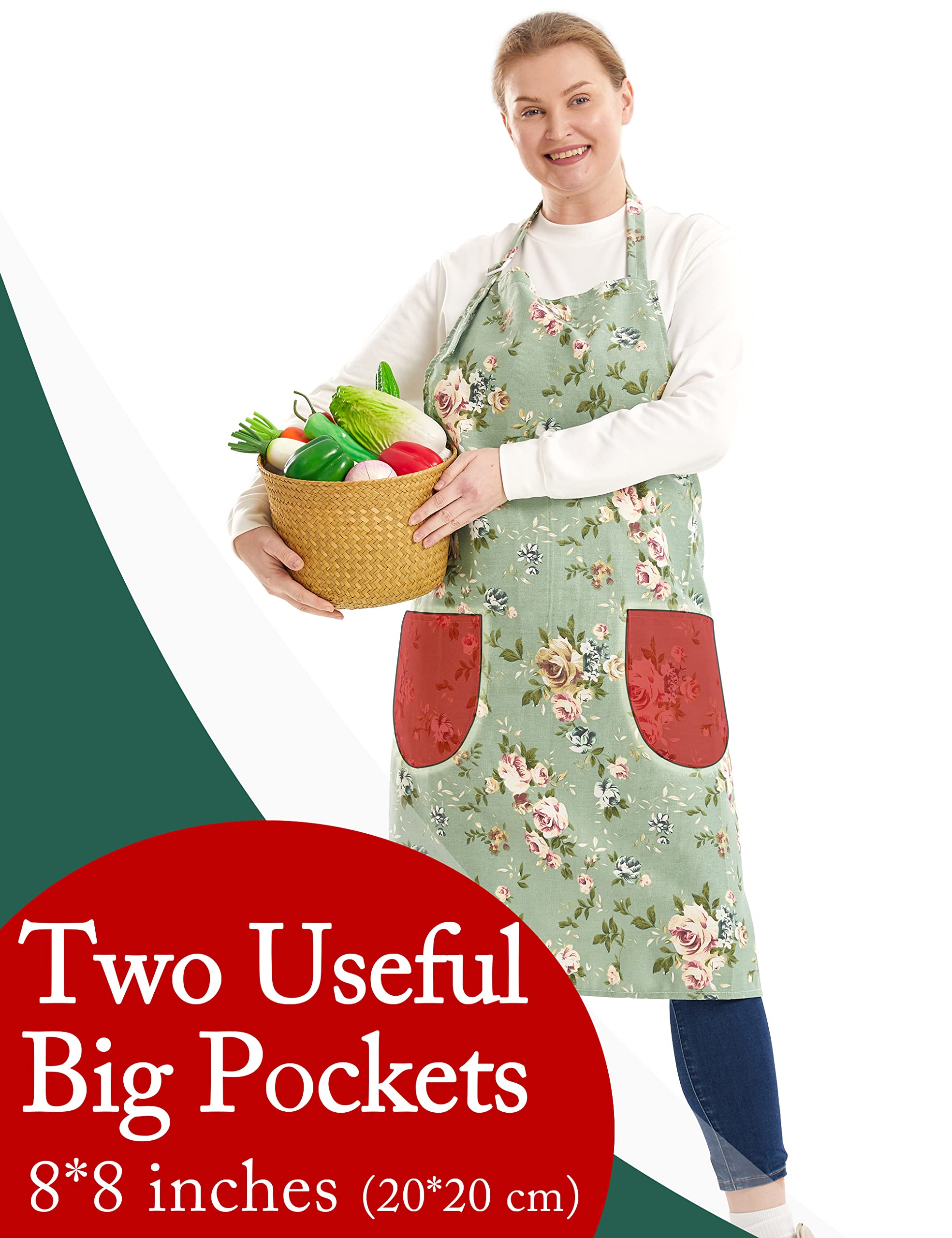 Apronner Cotton Linen Baking Plus Size Aprons For Women With Pockets Kitchen Cooking Flower No.25
