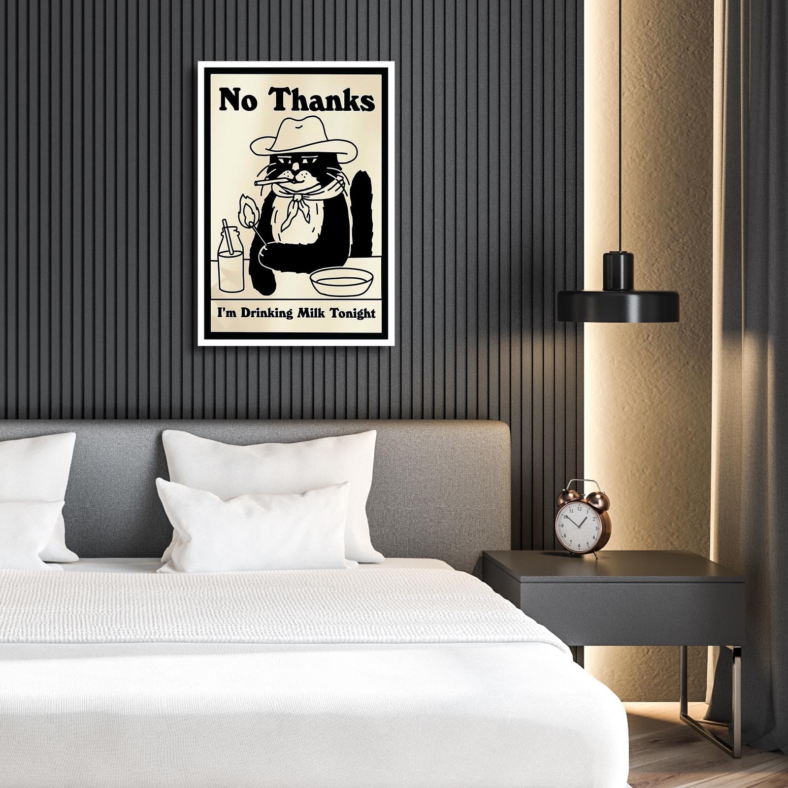Tyohu Retro No Thanks I'M Drinking Milk Tonight Posters Cute Funny Cowboy Cat Art Trendy Black And White Drink Printed Matter Fo