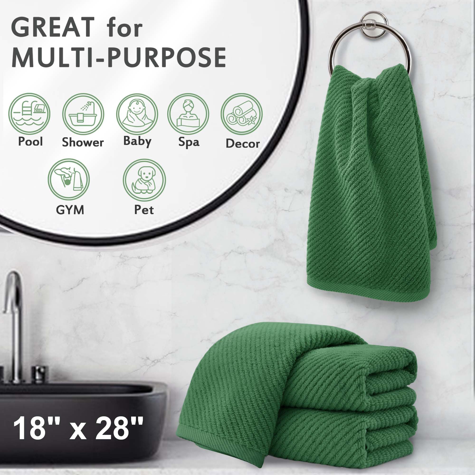 Voova & Movas Bathroom Hand Towels Set Of 4, Large 18'' X 28'' - 100% Cotton | Quick Dry | Light Weight | Thick | Soft | Absorbe