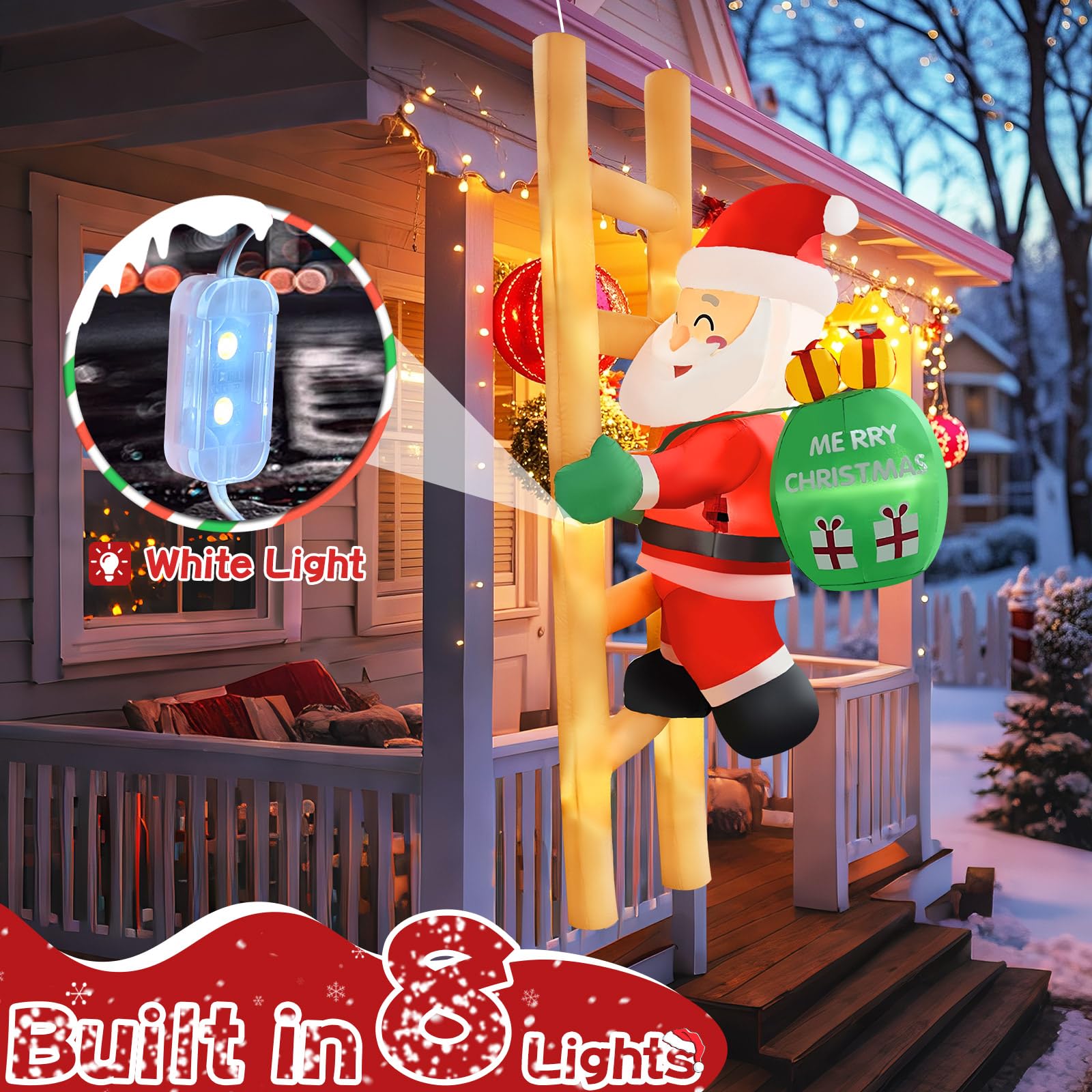 2025 Hanging Christmas Inflatable Santa 8FT Climbing Santa Claus with Gift Bag Inflatables Christmas Outdoor Decoration Xmas San