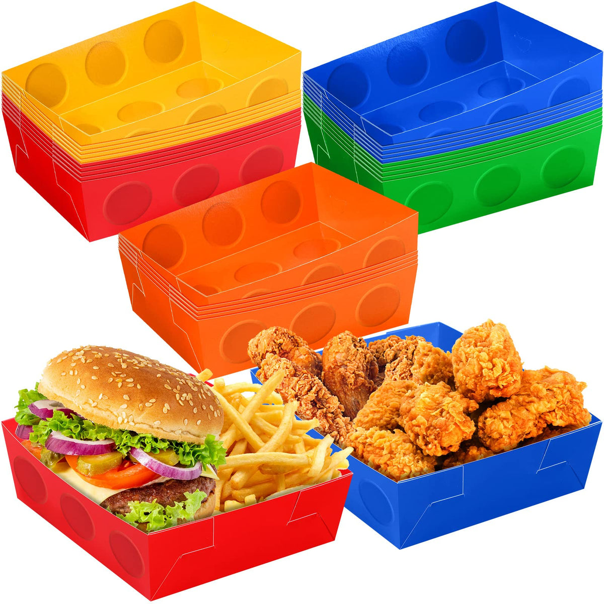 25 Pcs Building Block Party Favor 5 Lb Paper Food Trays Large Brick Theme Party Disposable Serving Tray Snack Trays For Food Bui