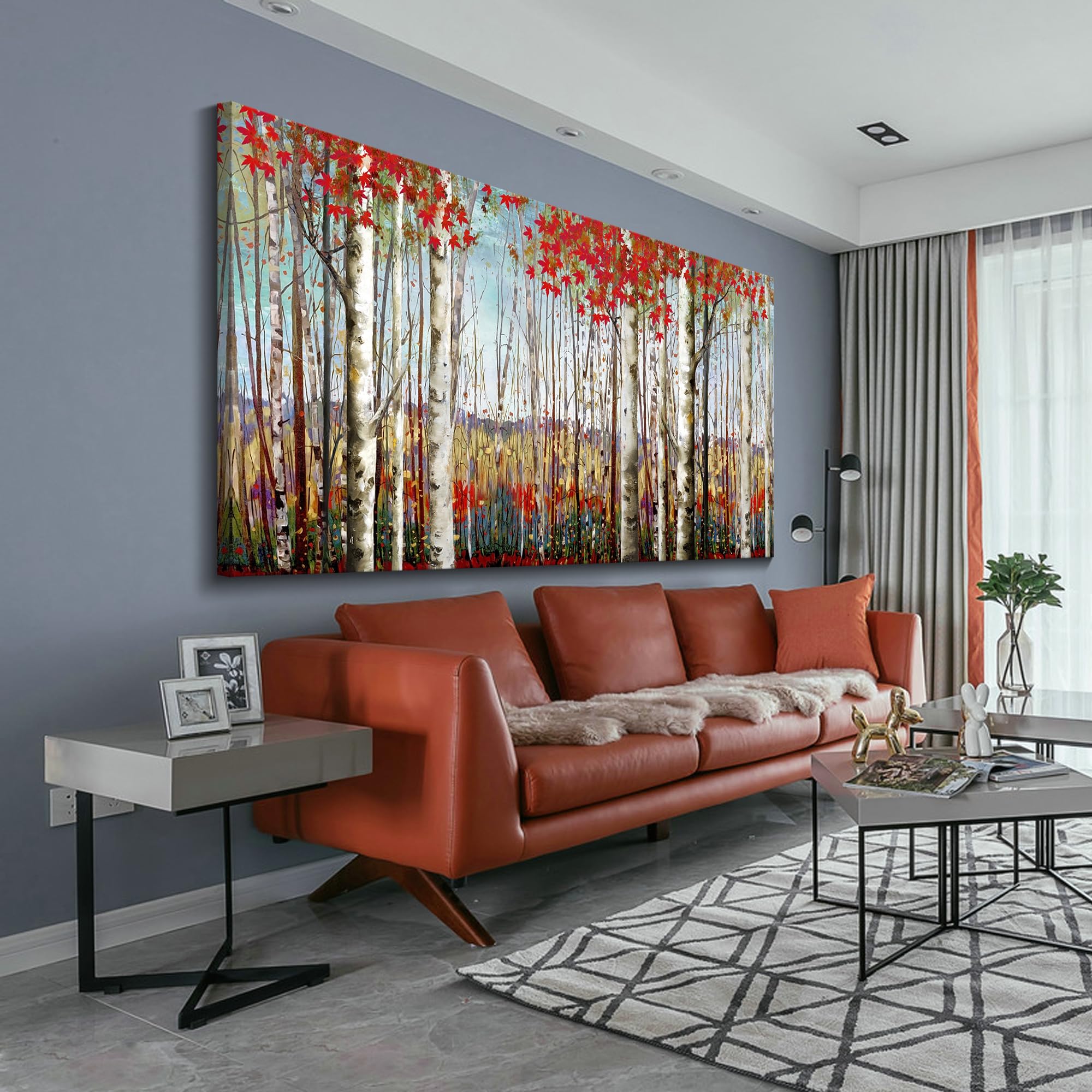 Canvas Wall Art For Living Room Bedroom Modern Wall Decor Of Red Leaves White Birch Tree Forest Giclee Print Painting Artwork Wa