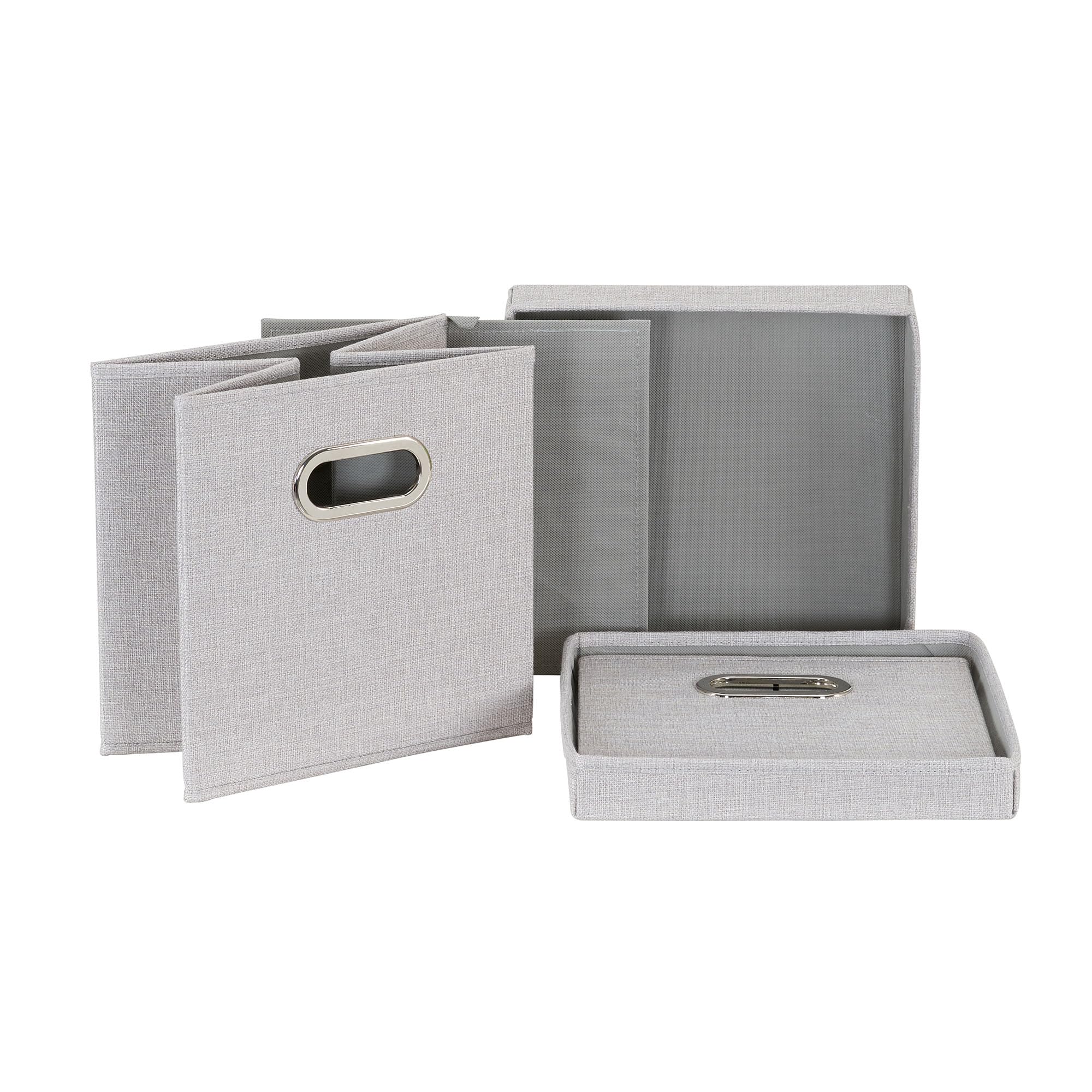 Household Essentials 804-1 Caf   Cube Bin Storage Set With Lids And Handles | 2 Pack, Grey Linen