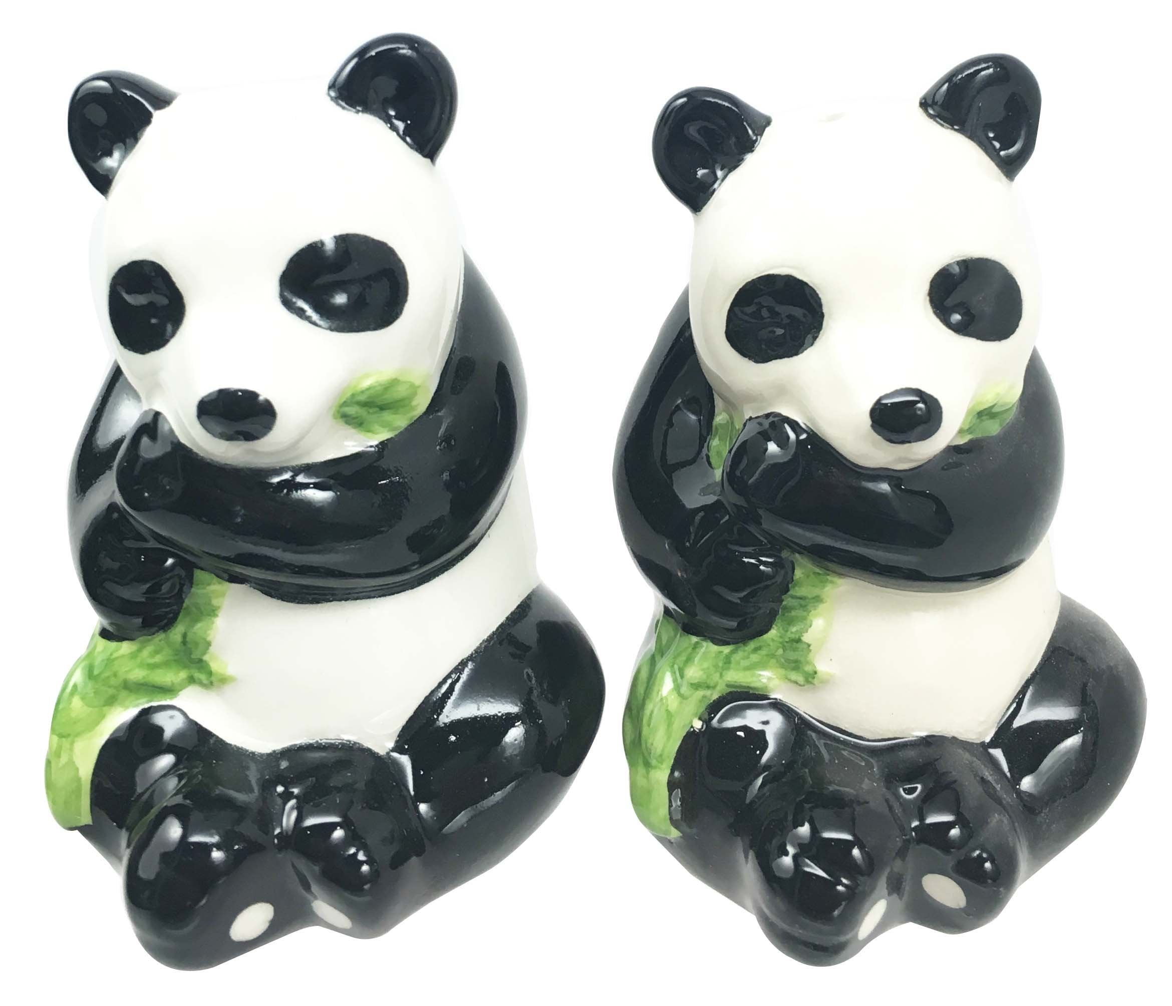 Adorable Bamboo Loving China Giant Panda Bear Salt Pepper Shaker Set Ceramic Home And Kitchen Acessory