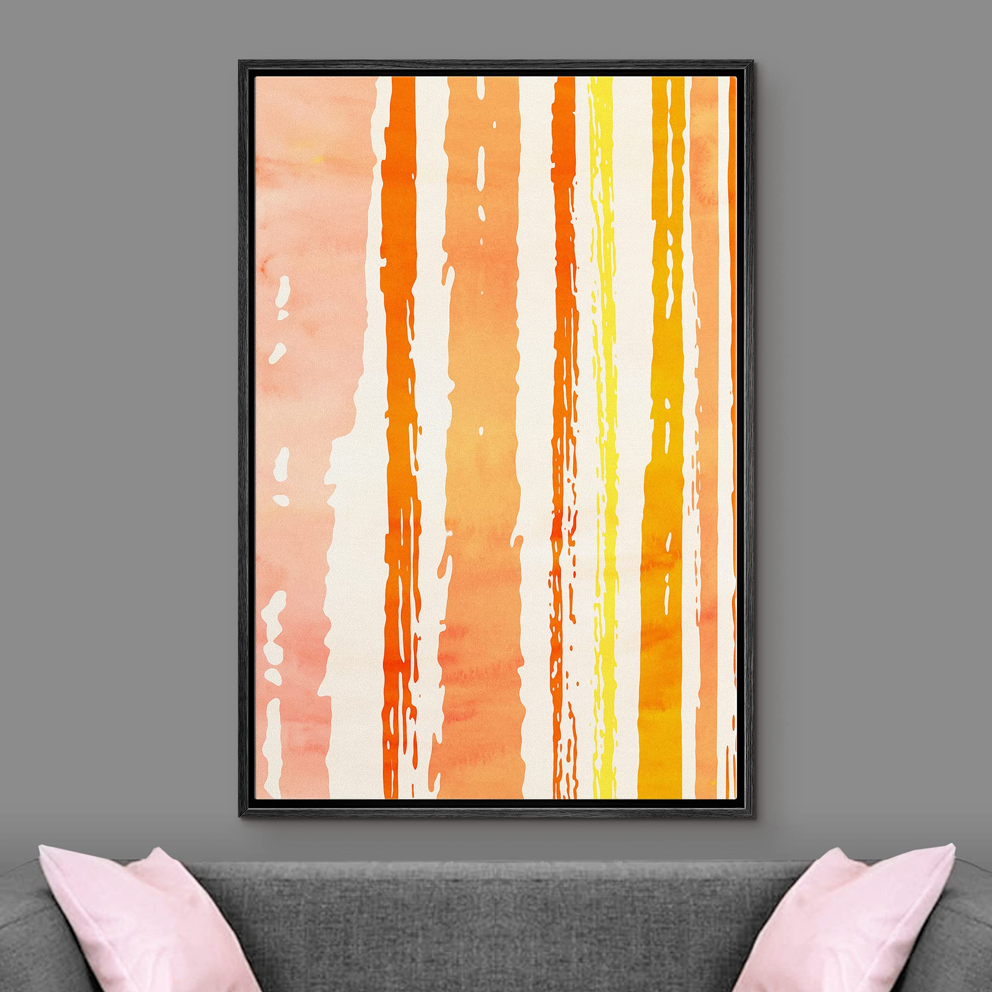 Ashbrook Framed Canvas Print Wall Art Vertical Orange & Yellow Paint Strokes Abstract Shapes Illustrations Modern Minimalist Zen