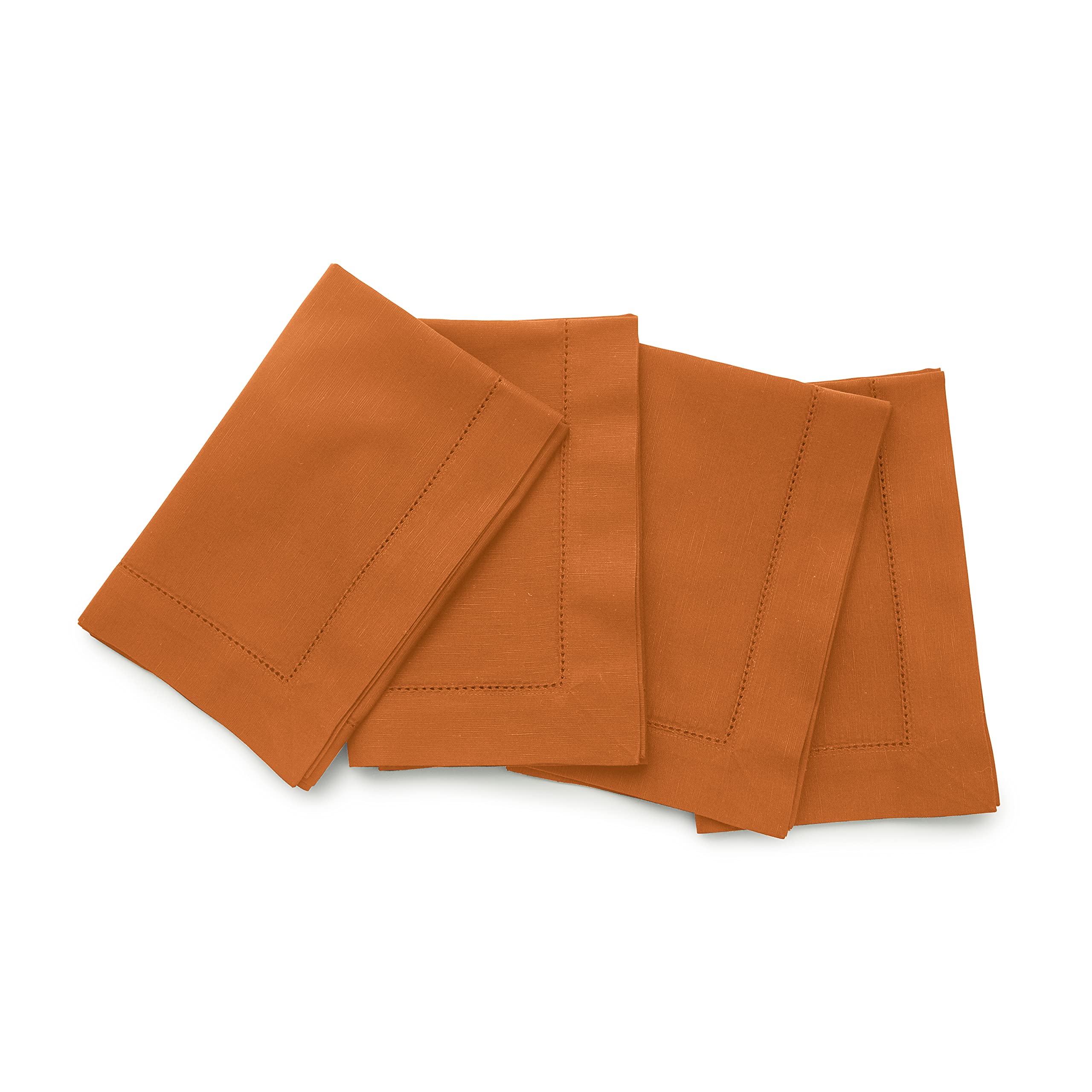 Solino Home Dinner Napkins 20 X 20 Inch - Cotton Linen Hemstitch Pumpkin Cloth Napkins Set Of 4 - Handcrafted And Machine Washab