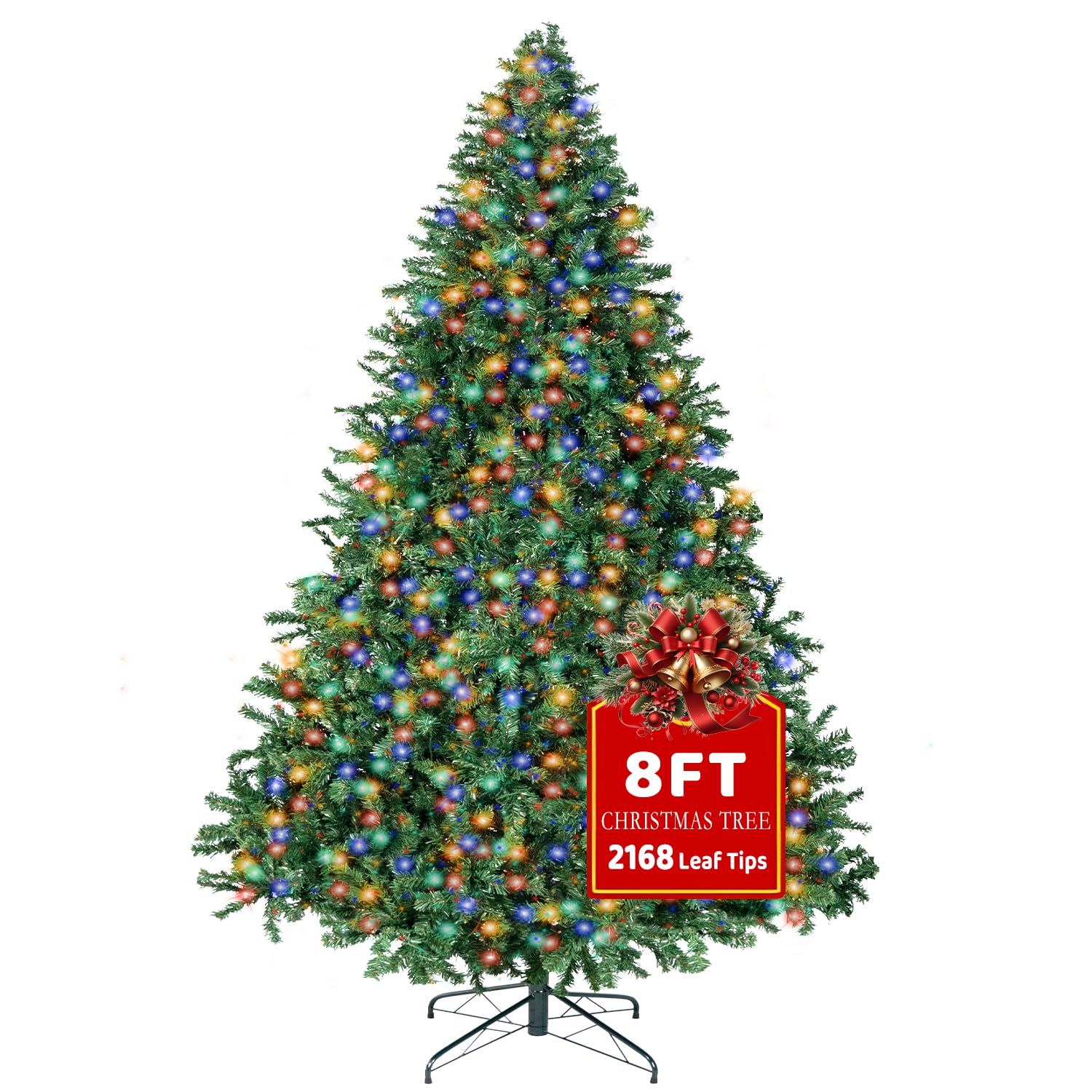 8FT Christmas Tree with Lights,Artificial Christmas Tree with 750 LED Lights and 2168 Branch Tips,Xmas Tree with Foldable Stand 