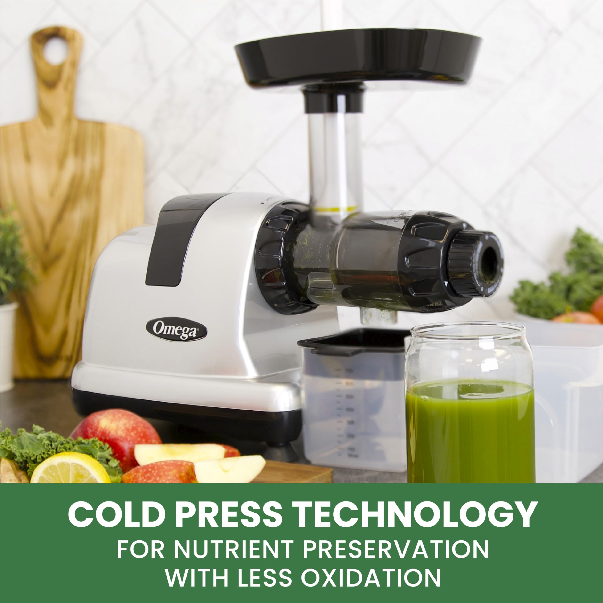 Omega J8006HDS Cold Press Juicer Machine Vegetable and Fruit Juice Extractor and Nutrition System  Triple-Stage Slow Masticating Juicing Technology  200 W  Silver