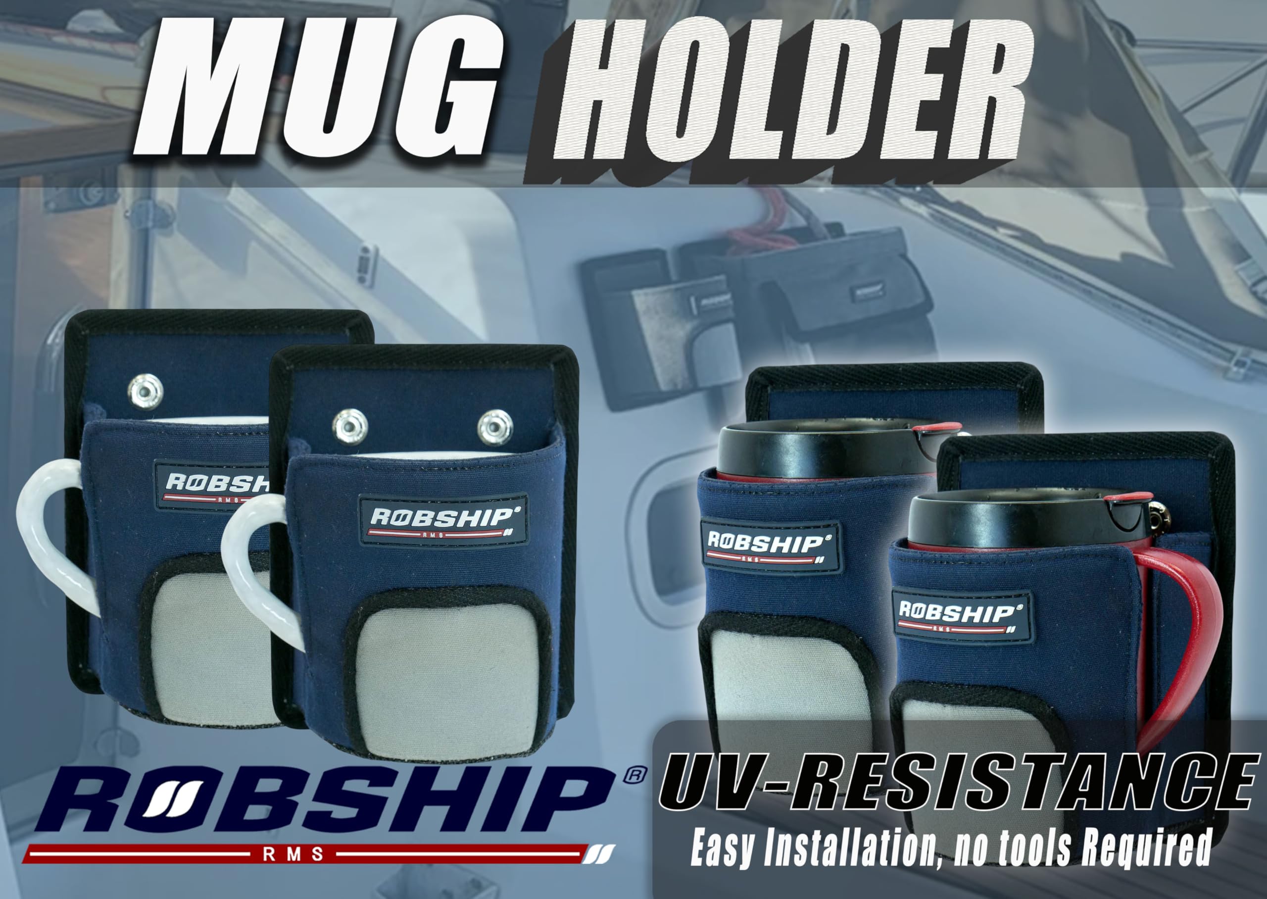 Robship Holder Mug The Ideal Companion for Sailboats and Motorboats Alike, Navyline - RH Open