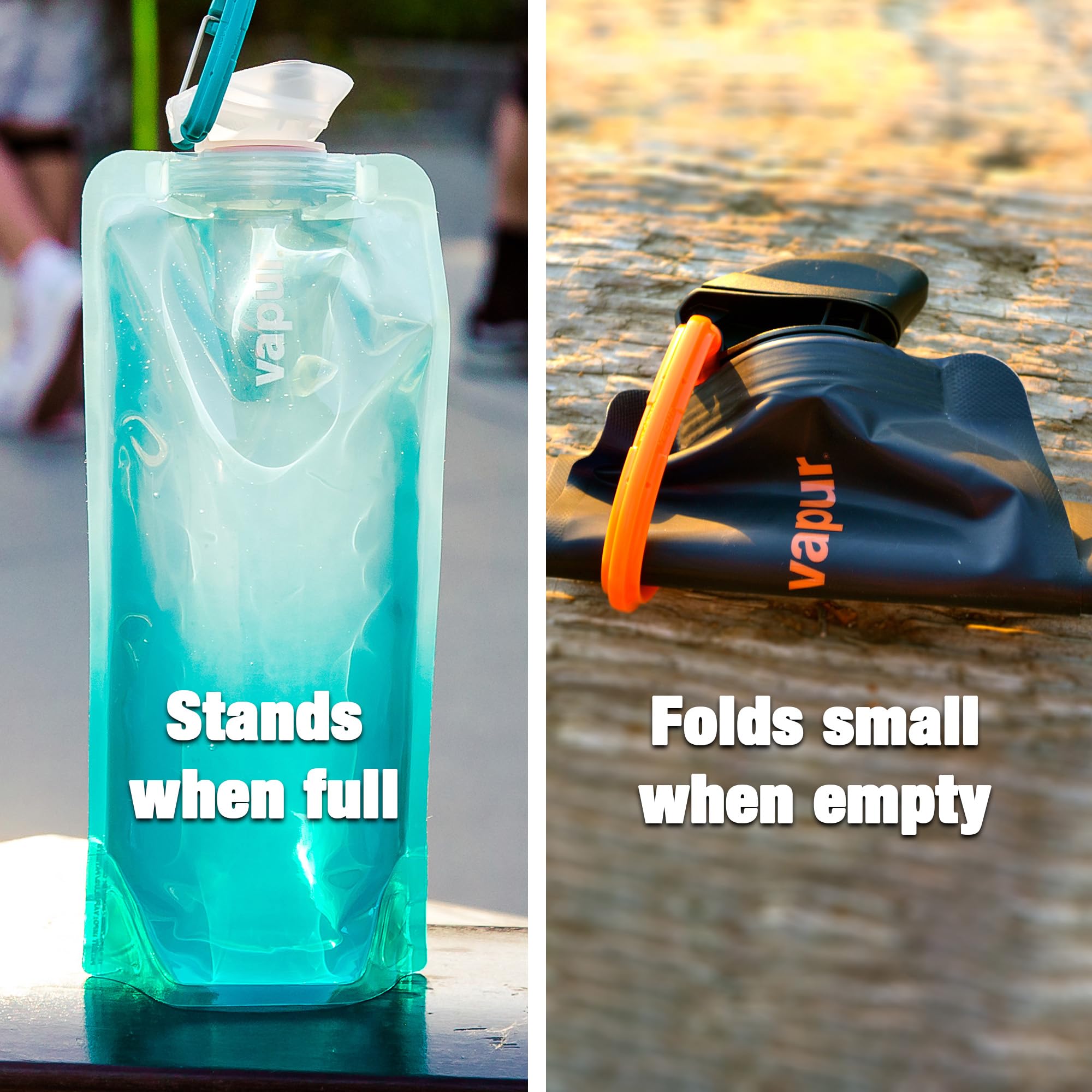 Vapur Flexible Collapsible Wide Mouth Anti-Bottle With Detachable Carabiner, 23 Ounce, Blackout, Pack Of 1