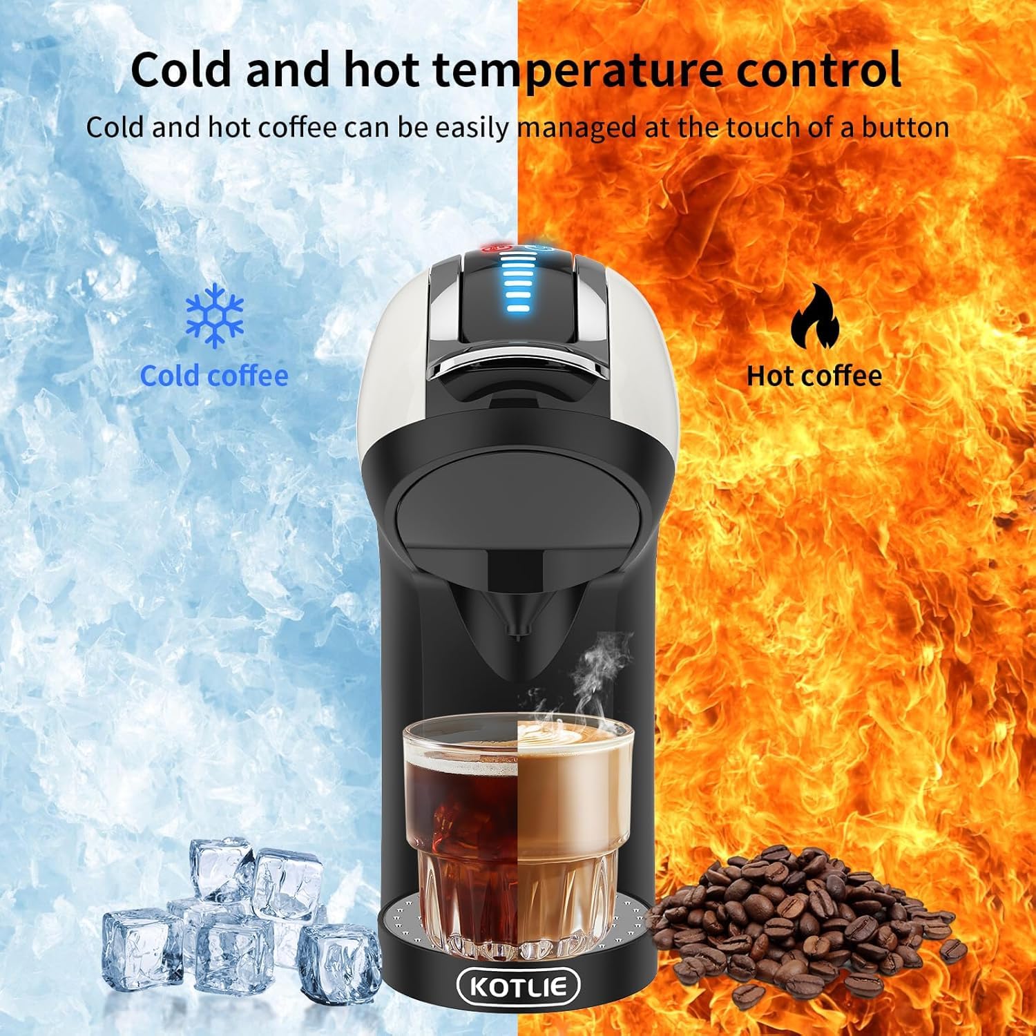 Kotlie 5In1 19Bar Multicapsule Espresso Coffee Machine, Cold&Hot Brewing Single-Serve Coffee Maker, Cappuccino&Latte Maker For K