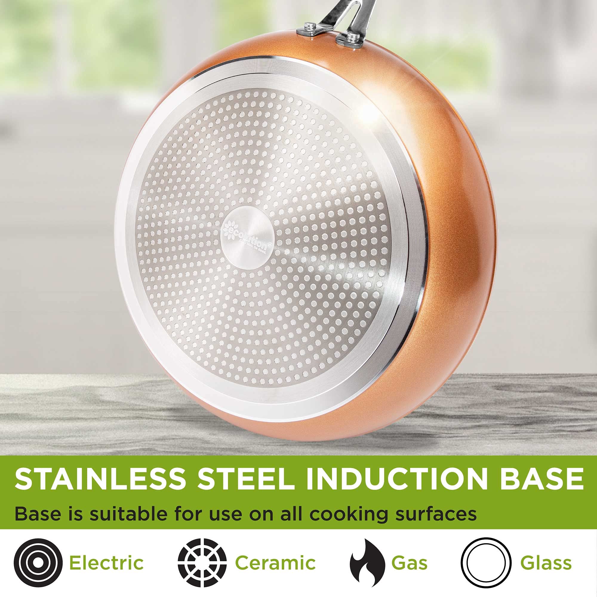 Ecolution Titanium Ceramic Easy Clean Endure Nonstick Silicone Stay Cool Handle, 9.5-Inch Fry Pan, Copper
