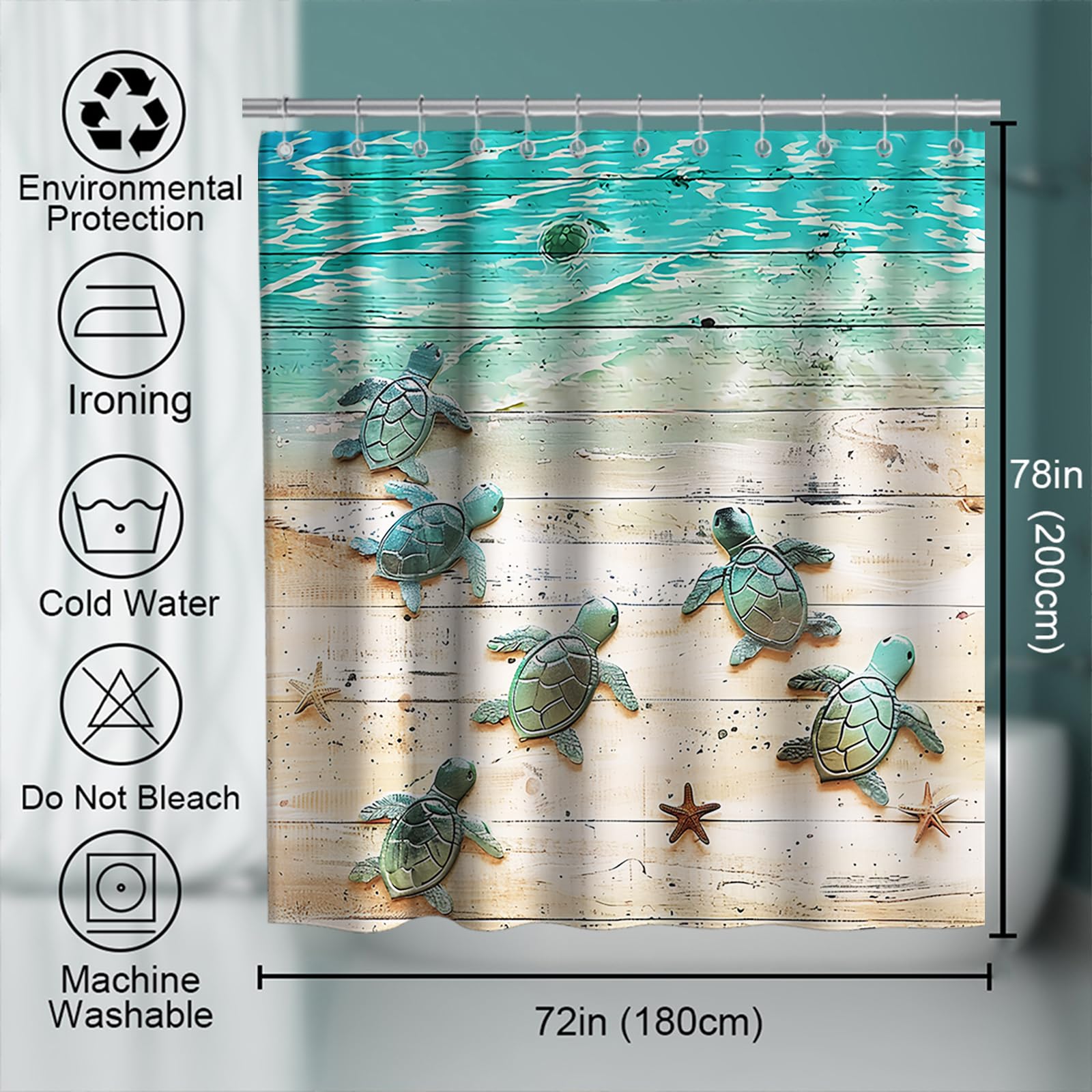 Final Friday Green Beach Sea Turtle Shower Curtain Nautical Teal Theme Fabric Bathroom Blue Ocean Decor With Grommets And Hooks