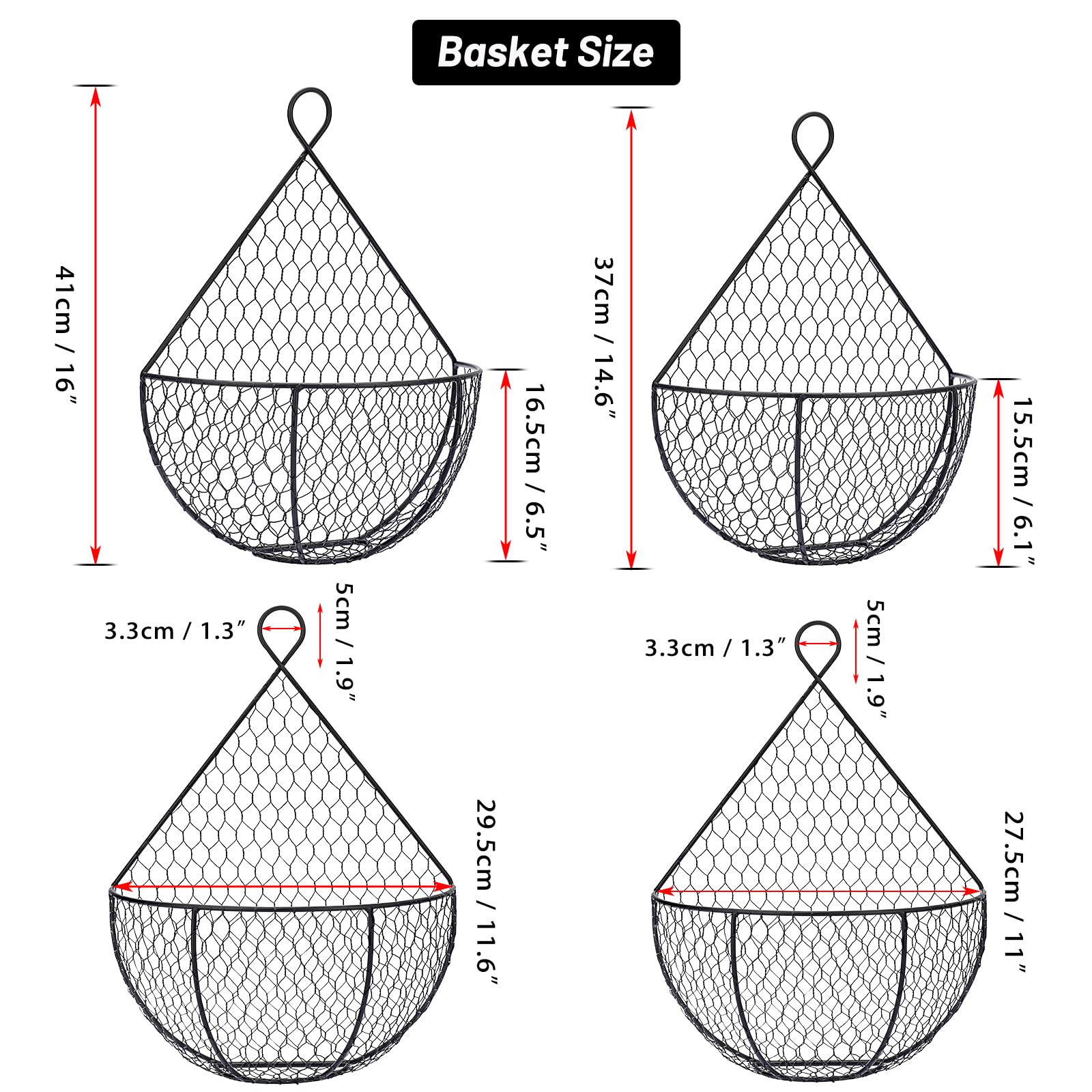 Bstkey Set Of 2,Wall-Mounted Hanging Metal Fruit Vegetable Baskets Hanging Produce Bins For Flowers, Decorations,Veggies,Decorat