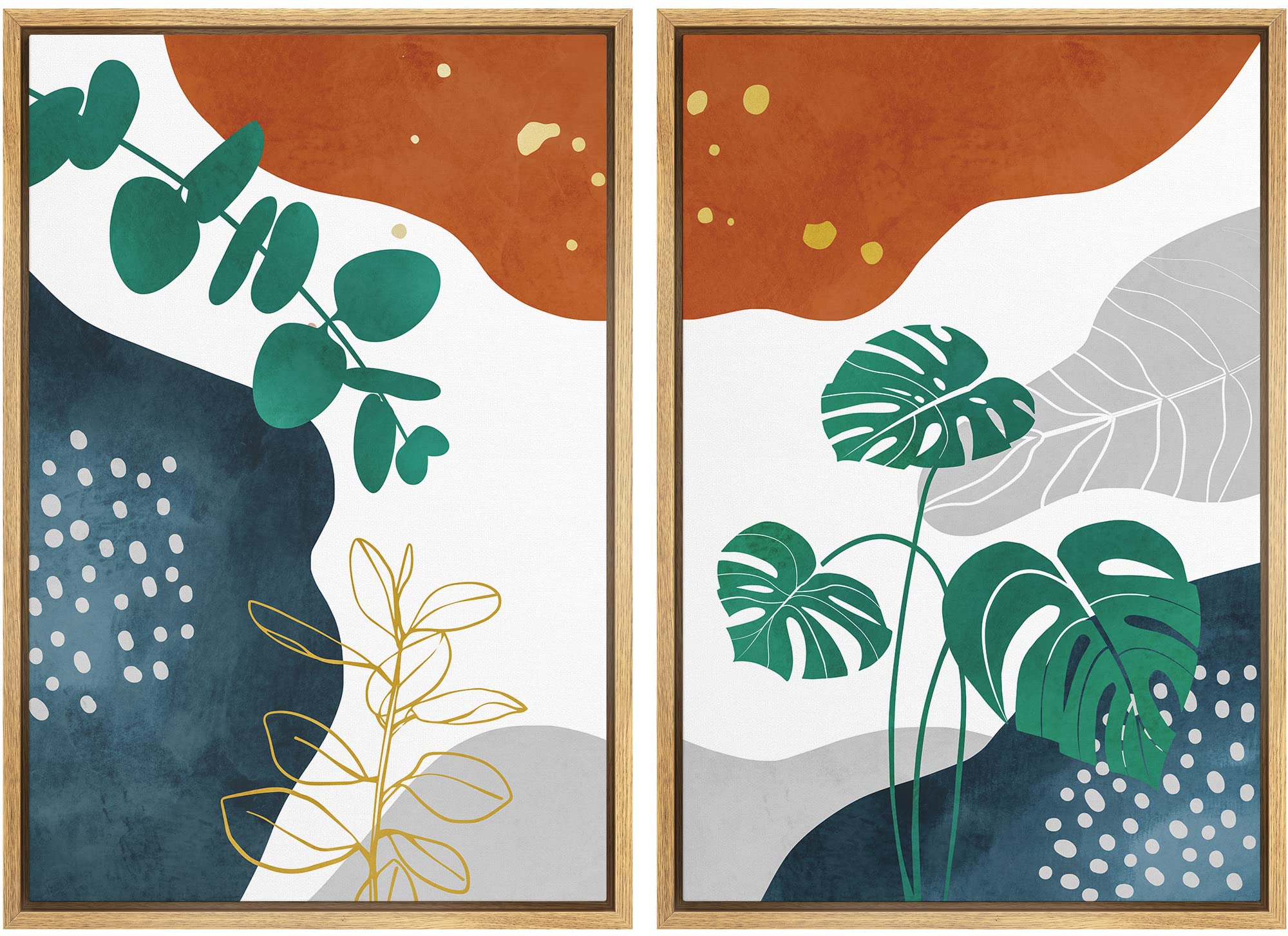 Signford Framed Canvas Print Wall Art Set Mid-Century Nordic Geometric Zen Plants Abstract Shapes Illustrations Modern Art Decor