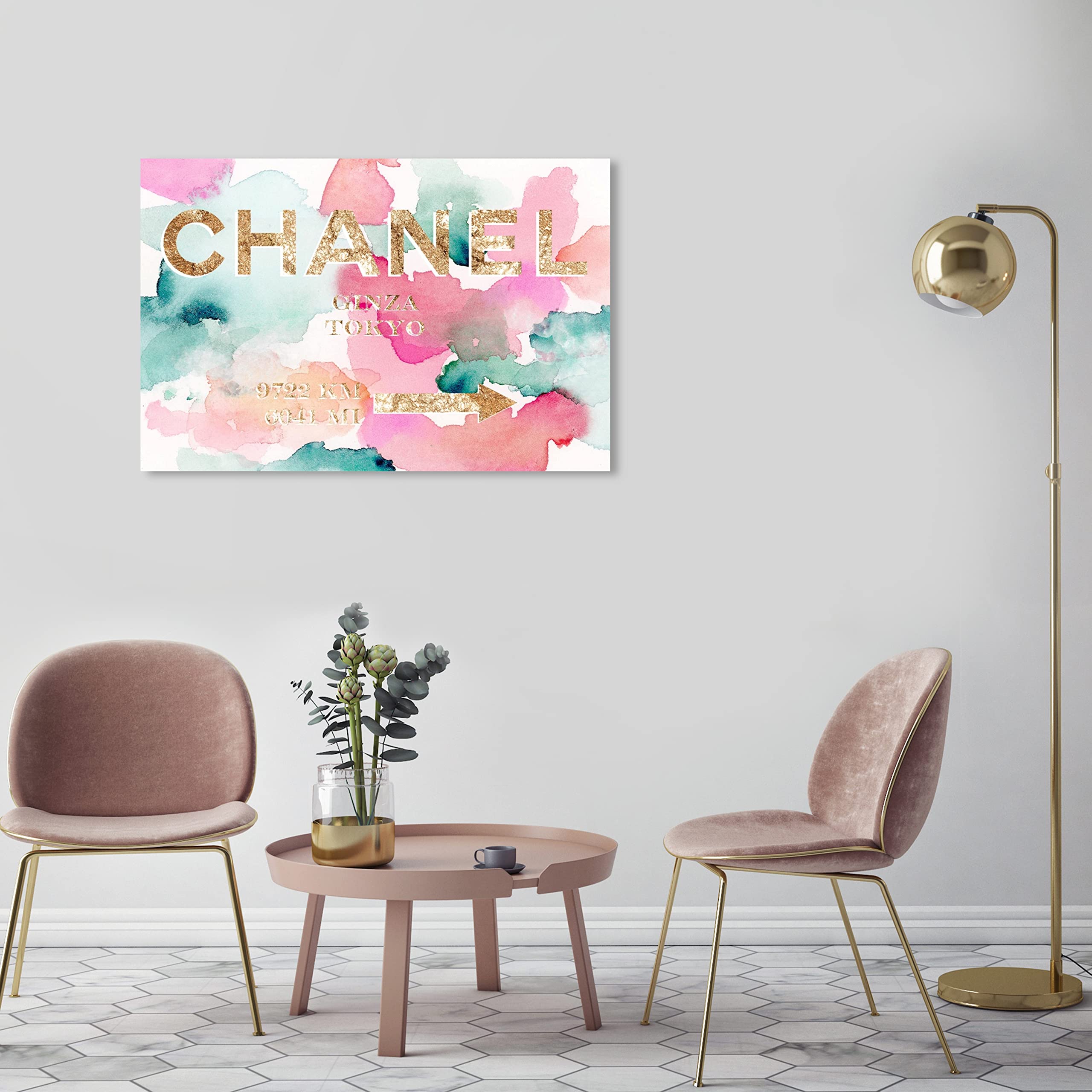 Oliver Gal Fashion And Glam Contemporary Canvas Wall Art Couture Road Ready To Hang Home Decor 24.0 X 36.0 Gold And Pink Canvas