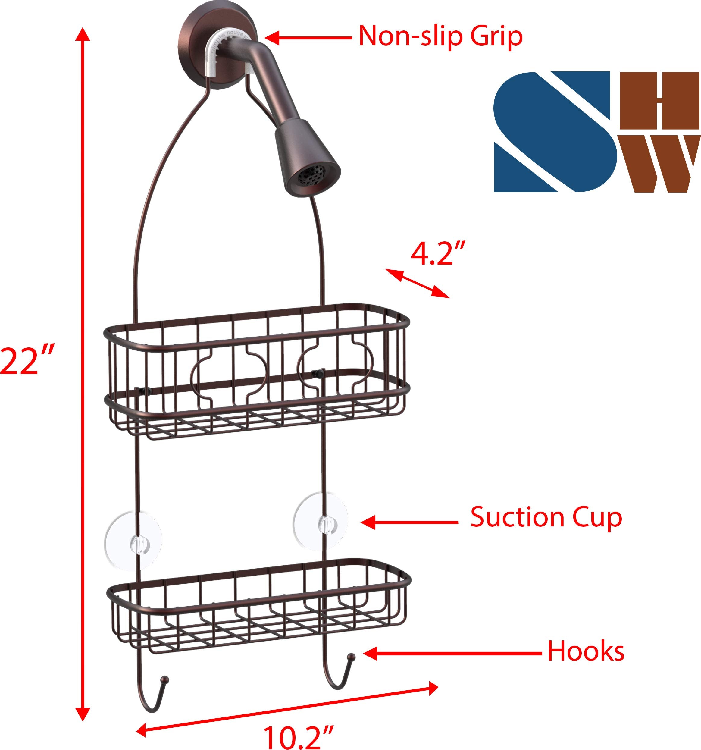 Simple Houseware Bathroom Hanging Shower Head Caddy Organizer, Bronze (22 X 10.2 X 4.2 Inches)