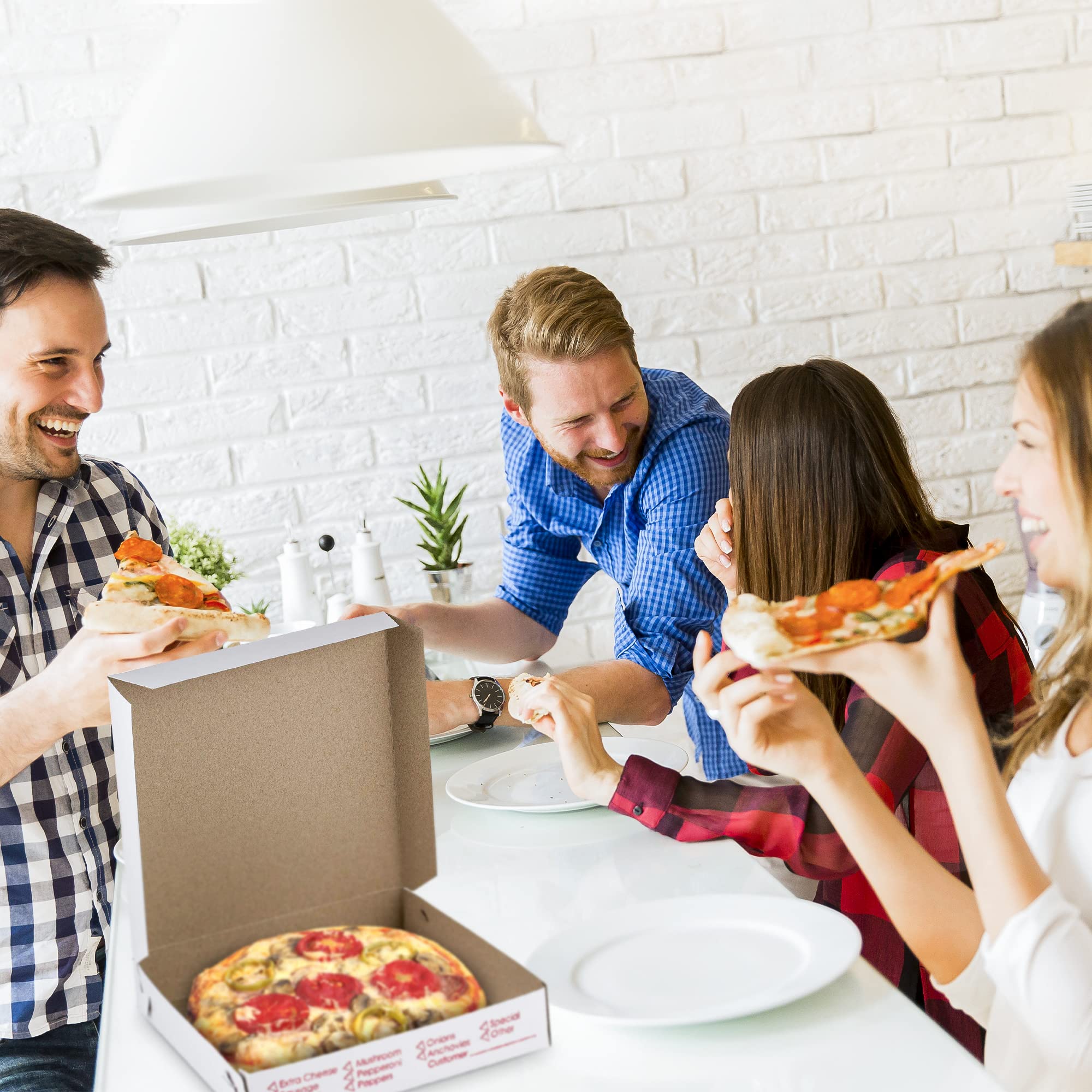 MT Products 10'' Length x 10'' Width x 2'' Depth Lock Corner Clay Coated Thin Pizza Box (10 Pieces) - Made in The USA