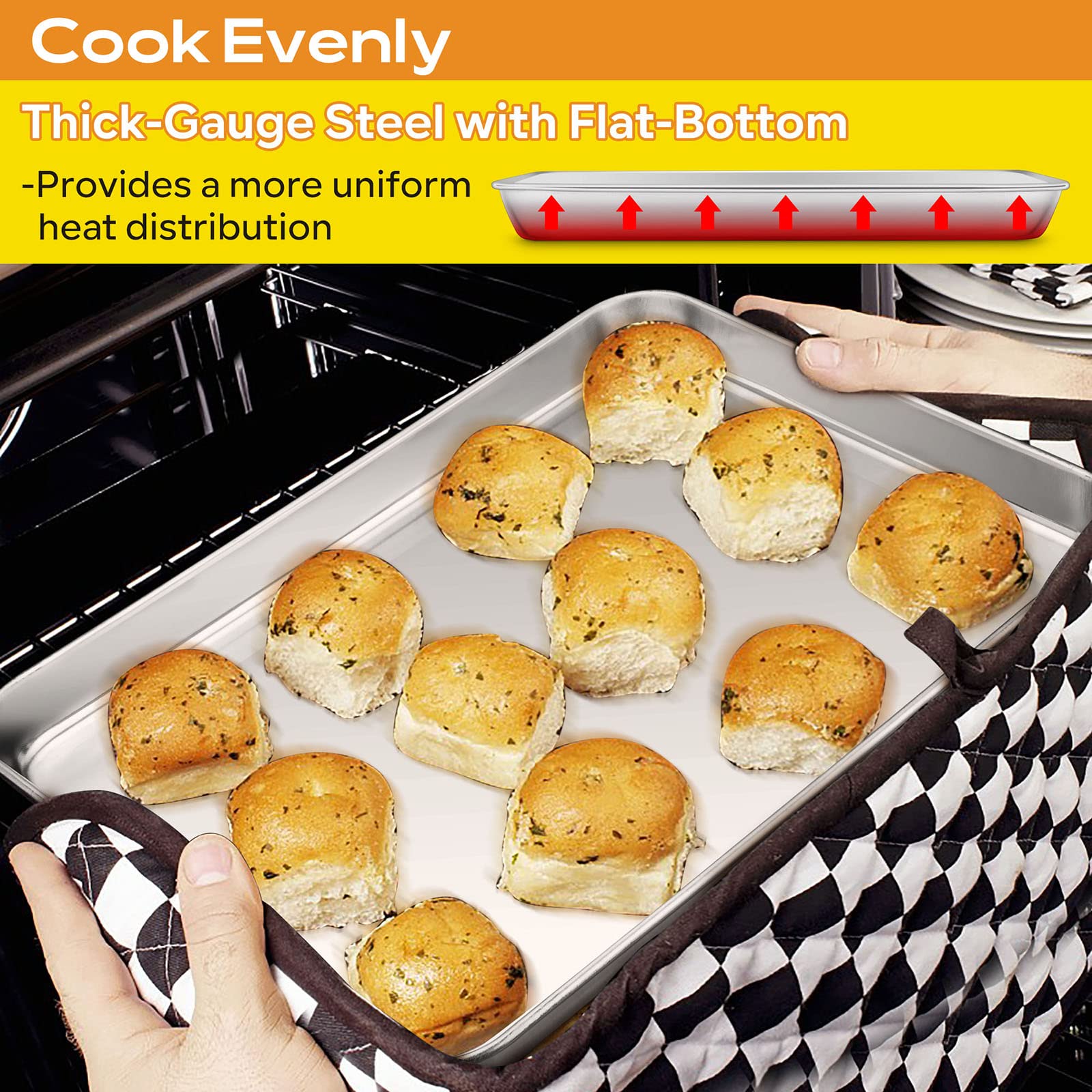 E-Far Baking Cookie Sheet Pan Set Of 3, 16/12.4/10.4 Inch, Stainless Steel Baking Pans Set For Oven, Rectangle Baking Tray For C