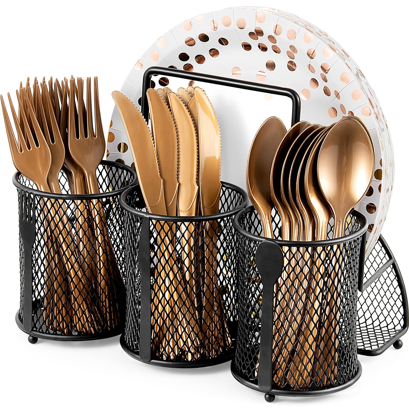 Dticon Metal Utensil Caddy Silverware Organizer, Utensil Holder Cutlery Caddy, Flatware Spoon Fork Storage For Outdoor Party Cam