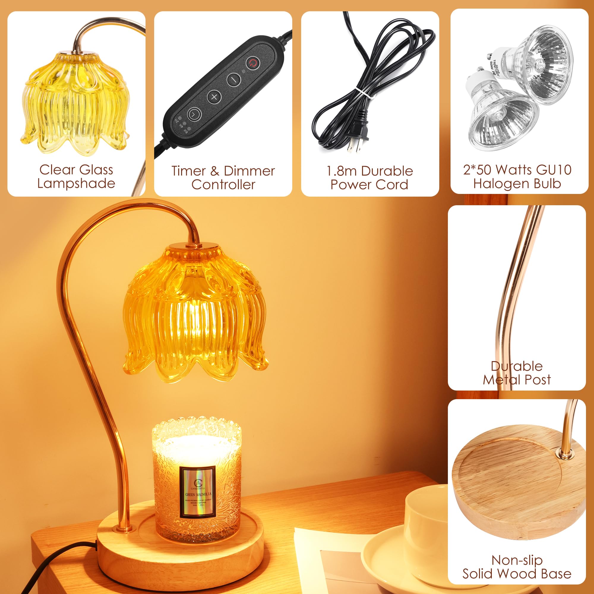 Merrtody Dimmable Flower Candle Warmer Lamp with Timer - Compatible with Various Candles - Christmas & Mother s Day Gift for Wo