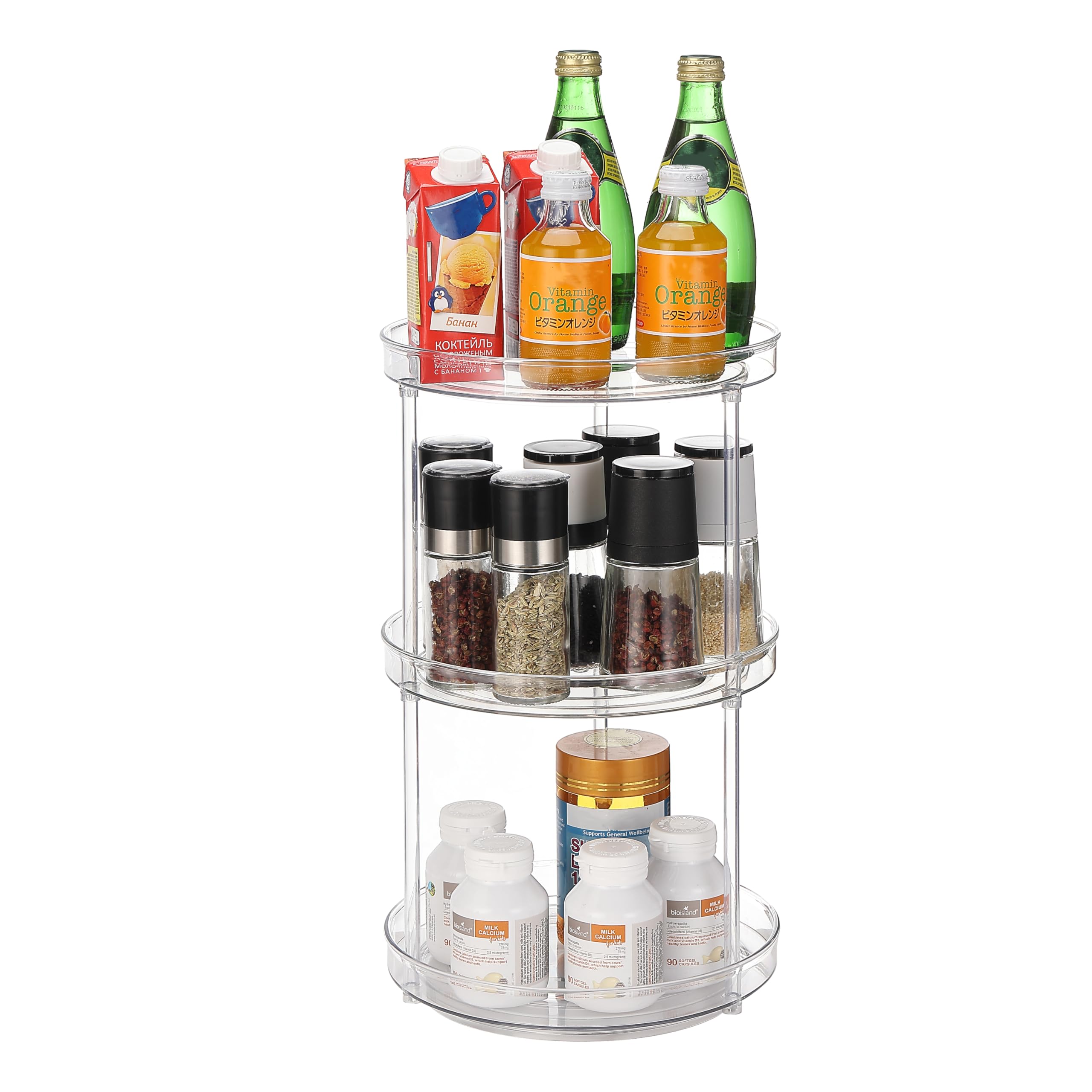 URALFA 3 Tier Bathroom Lazy Susan Organizer, 9 Inch Clear Rotating Makeup Organizer for Vanity, High-Capacity Acrylic Skincare O