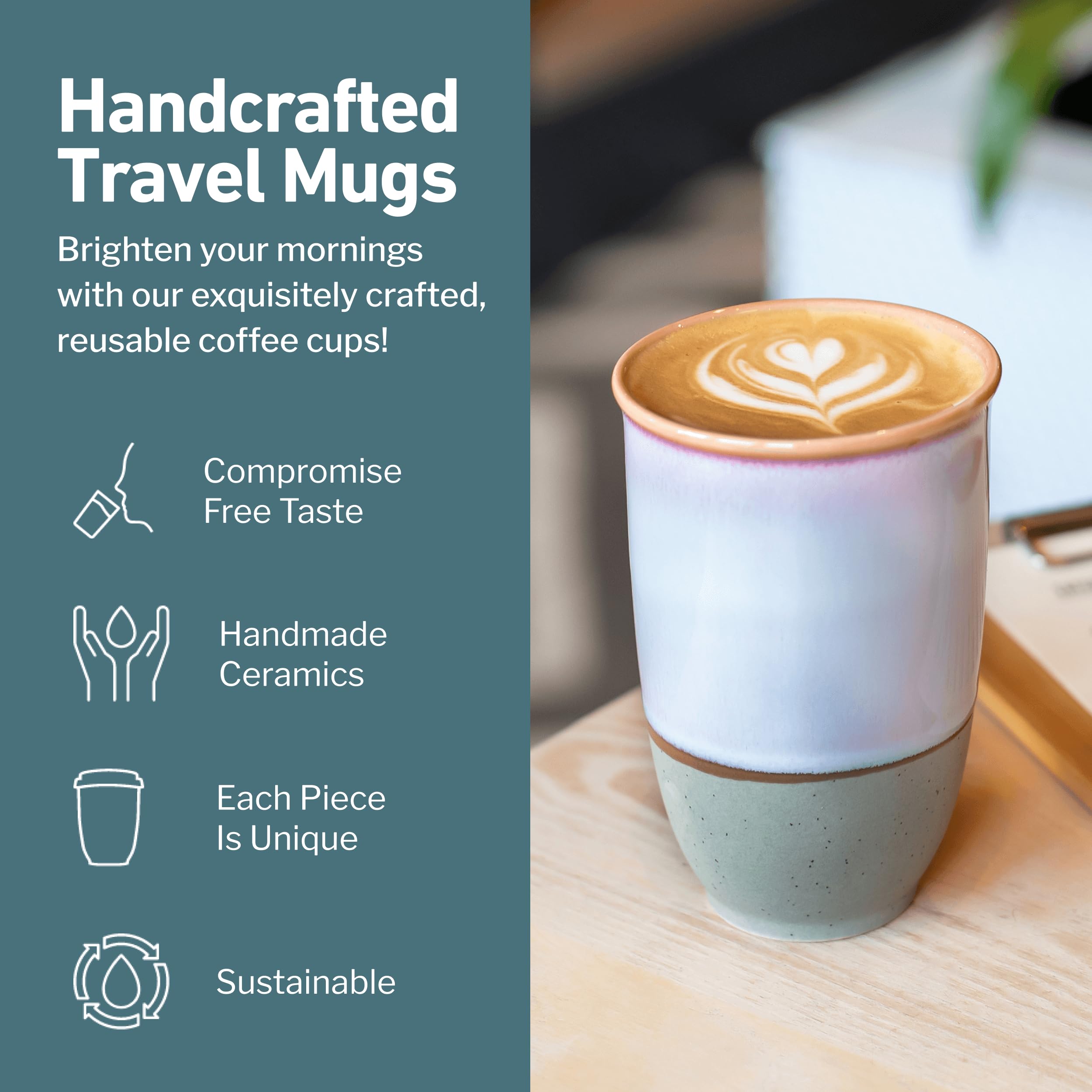 NOVA CERAMICS Travel Mug - Portable Coffee Tumbler - Unique to Go Mug - Microwave & Dishwasher Safe Purple Coffee Tumbler - Gift