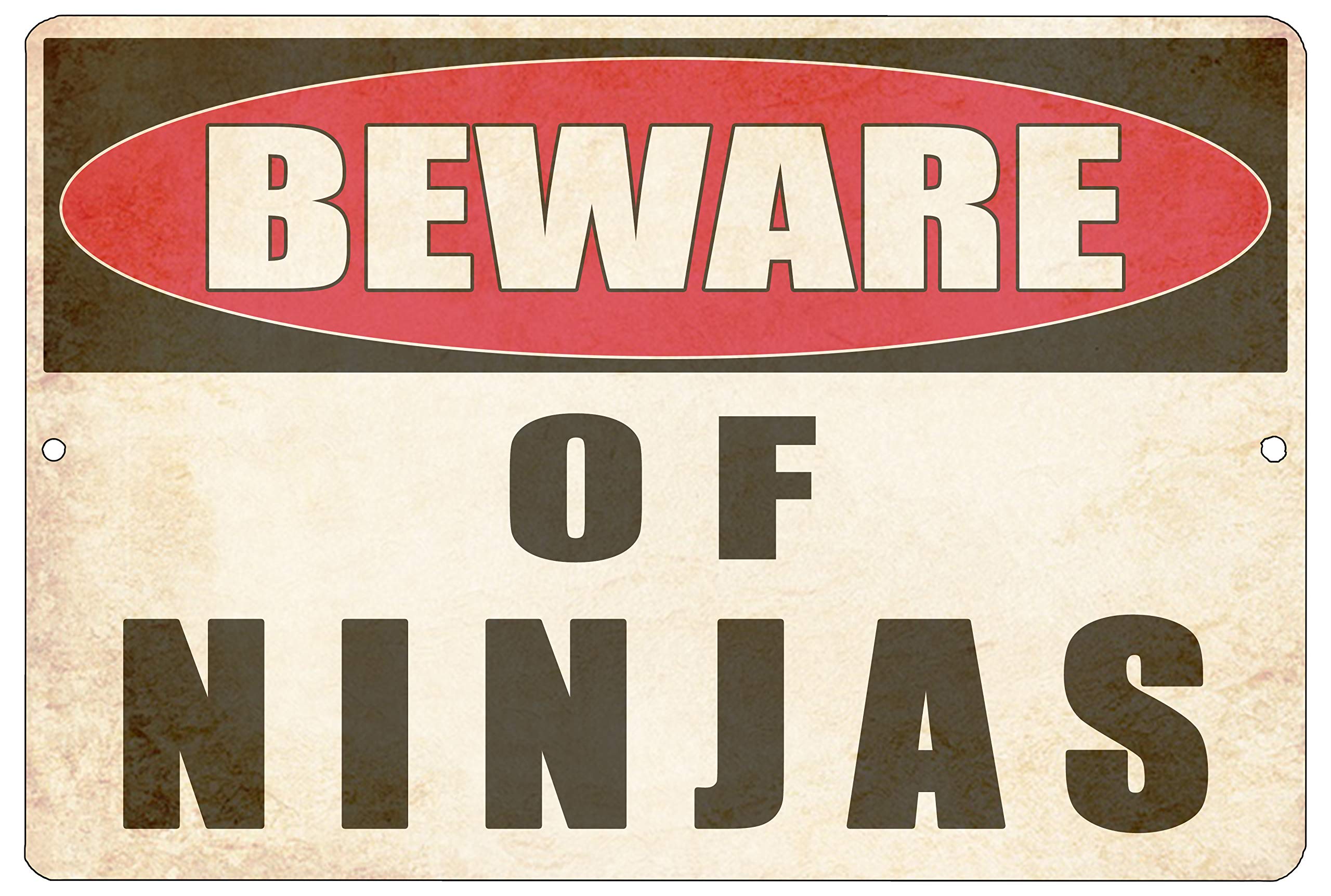 Rogue River Tactical Funny Sarcastic Metal Tin Sign Ninja Wall Decor Man Cave Bar Yard Wall Warning Beware of Ninjas