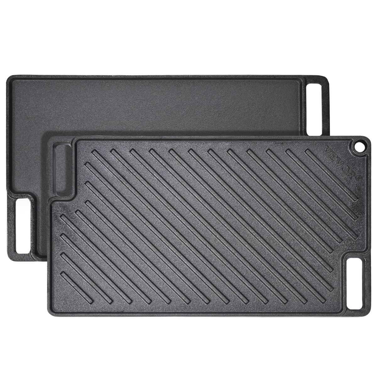 Vevor Reversible Grill/Griddle, 17X10'' Pre-Seasoned Cast Iron Griddle, Rectangular Double Burner Griddle Pan, Non-Stick Family