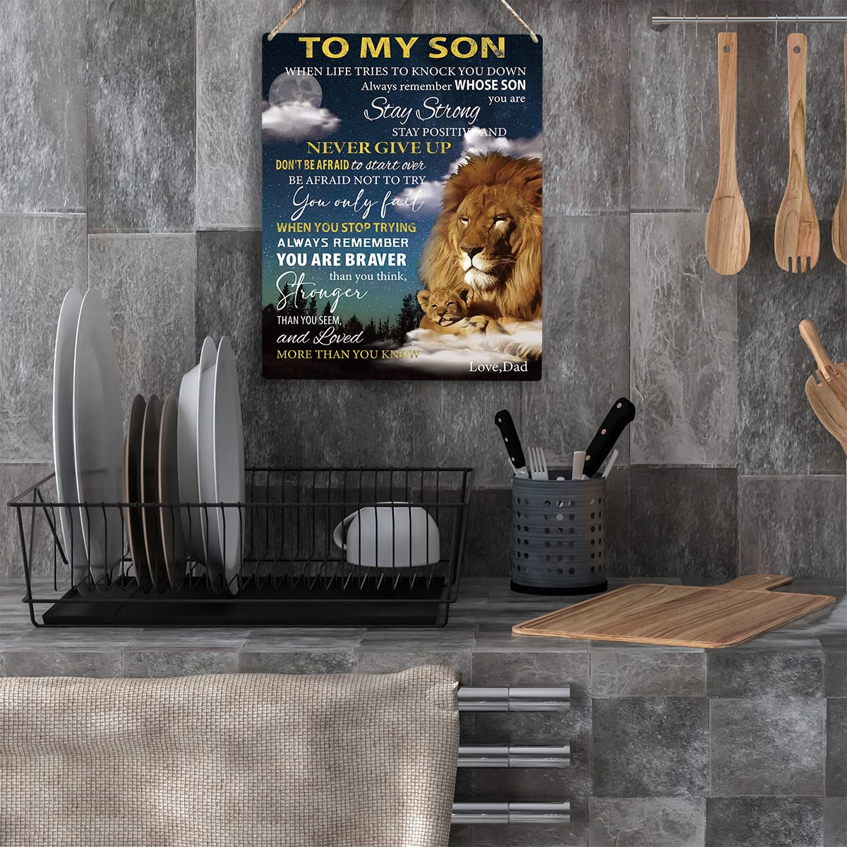 To My Son Wooden Hanging Sign from Mom Dad Son Gifts Family Wall Decor for Boy Bedroom Bathroom Birthday Christmas Thanksgiving