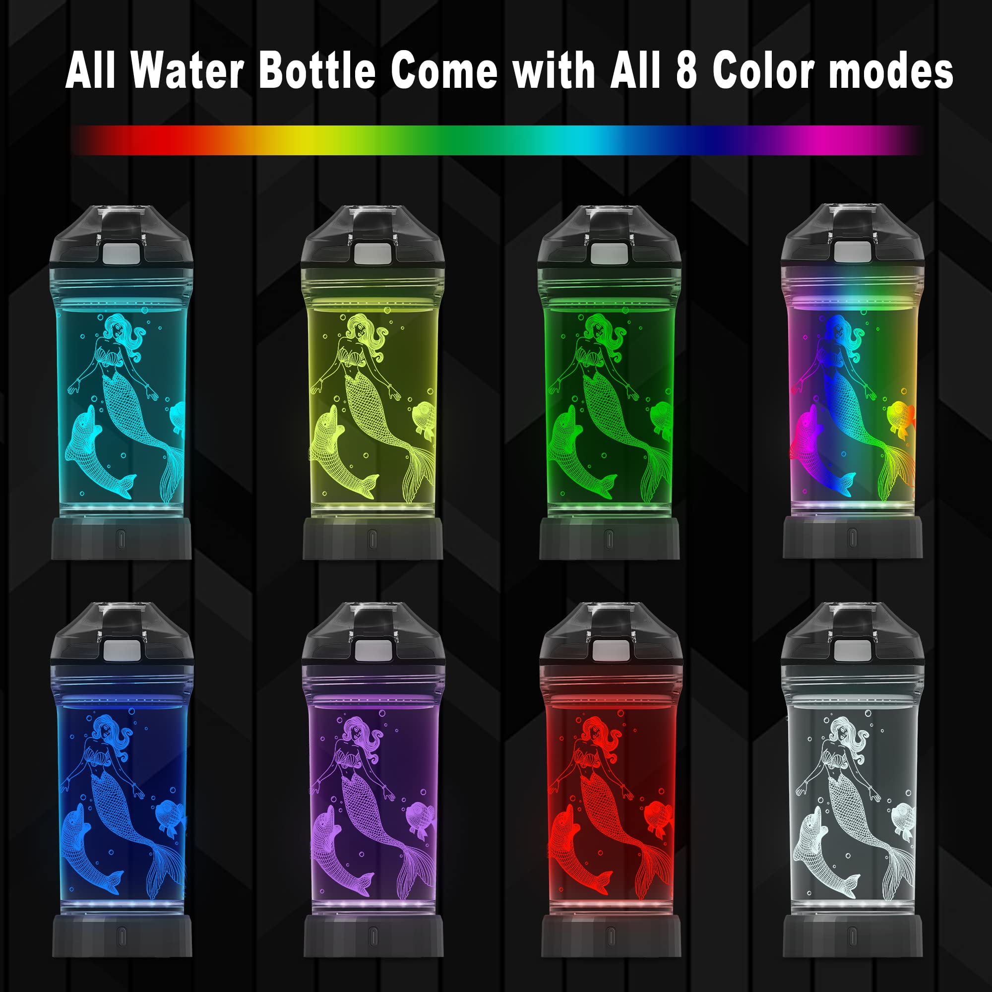 Yuandian Light Up Kids Water Bottle With 3D Mermaid Design- 14 Oz Tritan Bpa Free Eco-Friendly - Cool Drinking Cups Gift For Sch