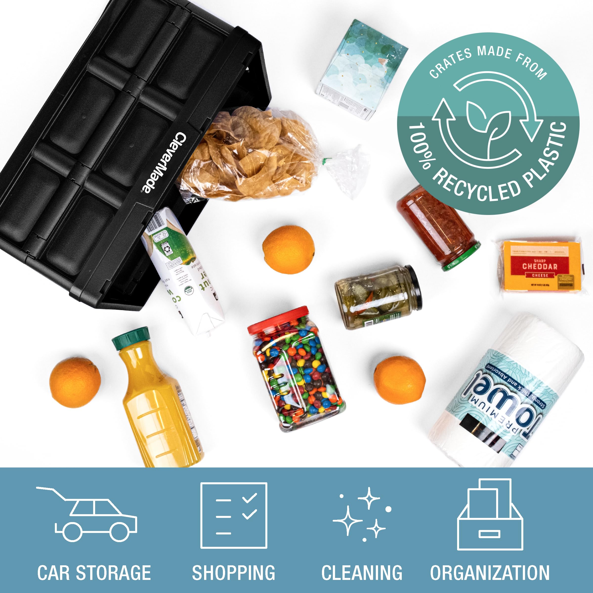 Clevermade Collapsible Storage Bin, Obsidian, 3Pk - 32L (8 Gal) Stackable Storage Containers, Holds 66Lbs Per Bin - Plastic Stor